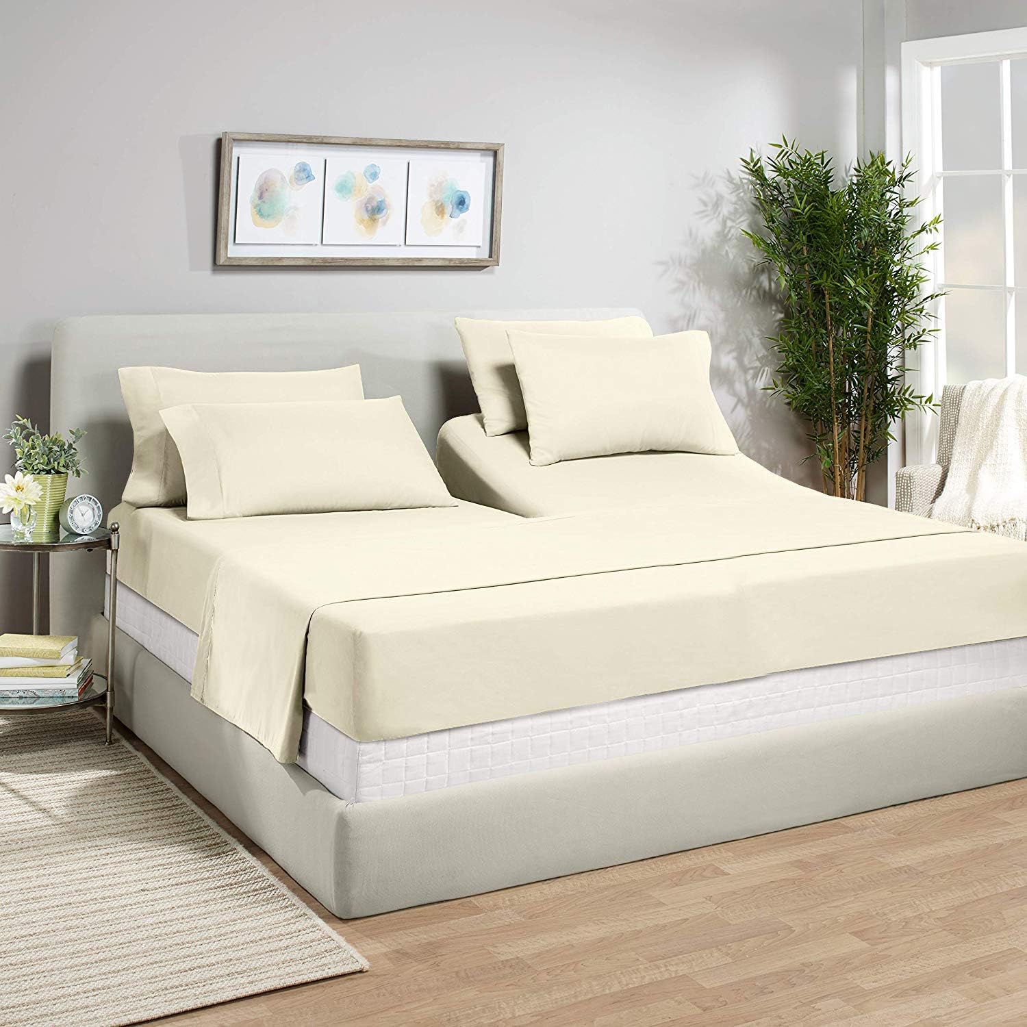 Juego de sábanas Flex Top Split Queen para camas ajustables, sábanas 100% algodón, sábanas de número para dormir Split Queen – Juego de sábanas de 4