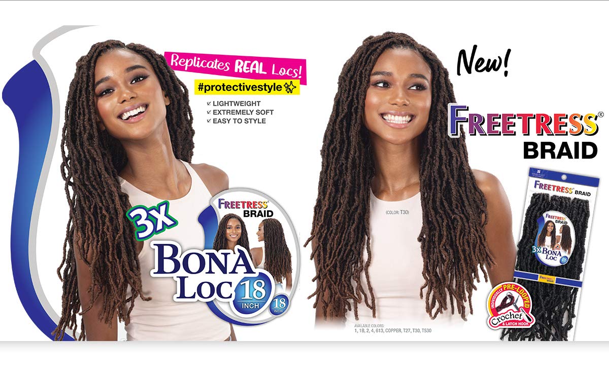FreeTress – Trenzas de ganchillo 3X Bona Loc de 18 pulgadas (T30)