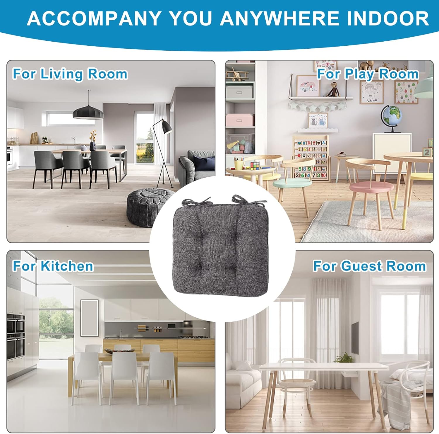 EAIMi Cojines para sillas de interior para sillas de comedor, paquete de 4 unidades, almohadillas de espuma viscoelástica copetudas para sillas de