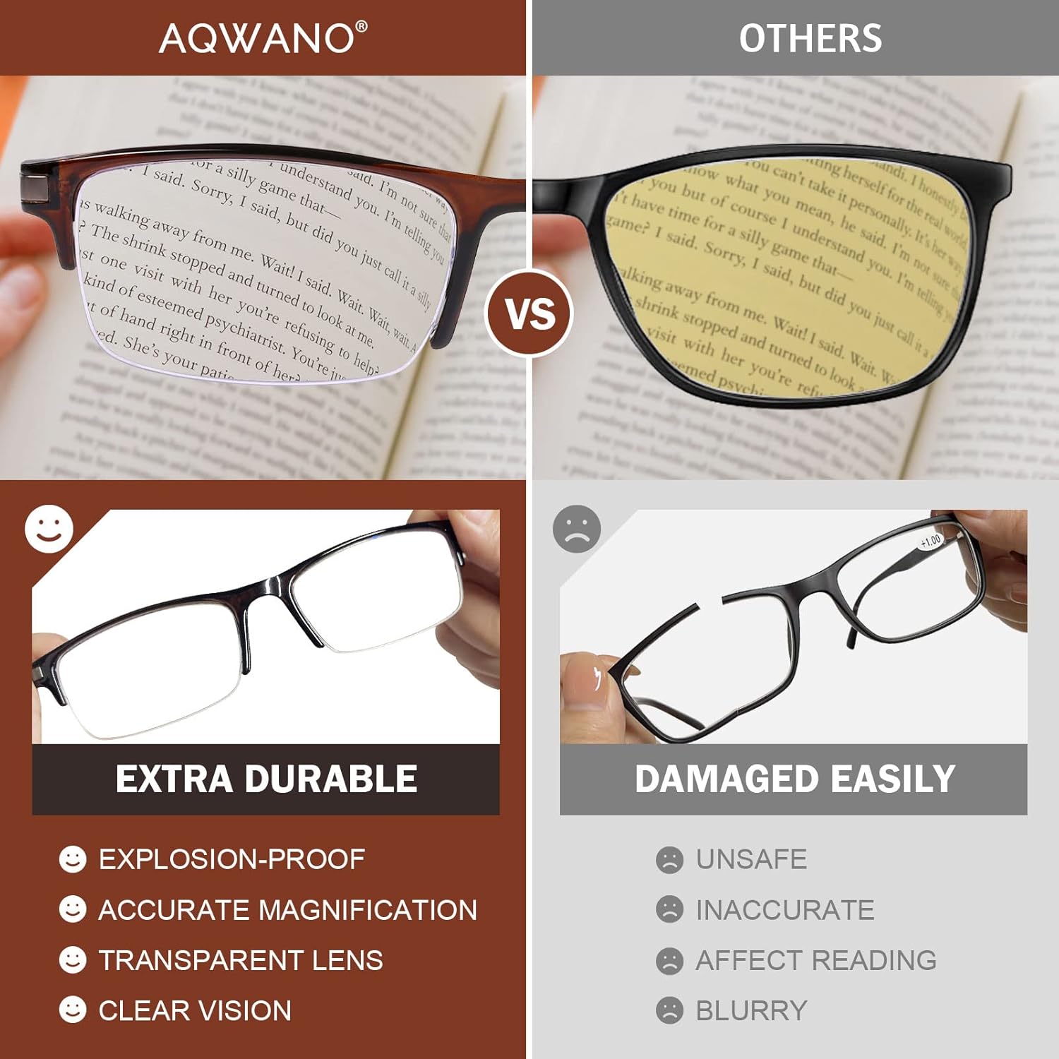 AQWANO Paquete de 4 lentes de lectura de medio marco para hombres y mujeres, con bloqueo de luz azul, calidad elegante, clásica, antirreflejos,
