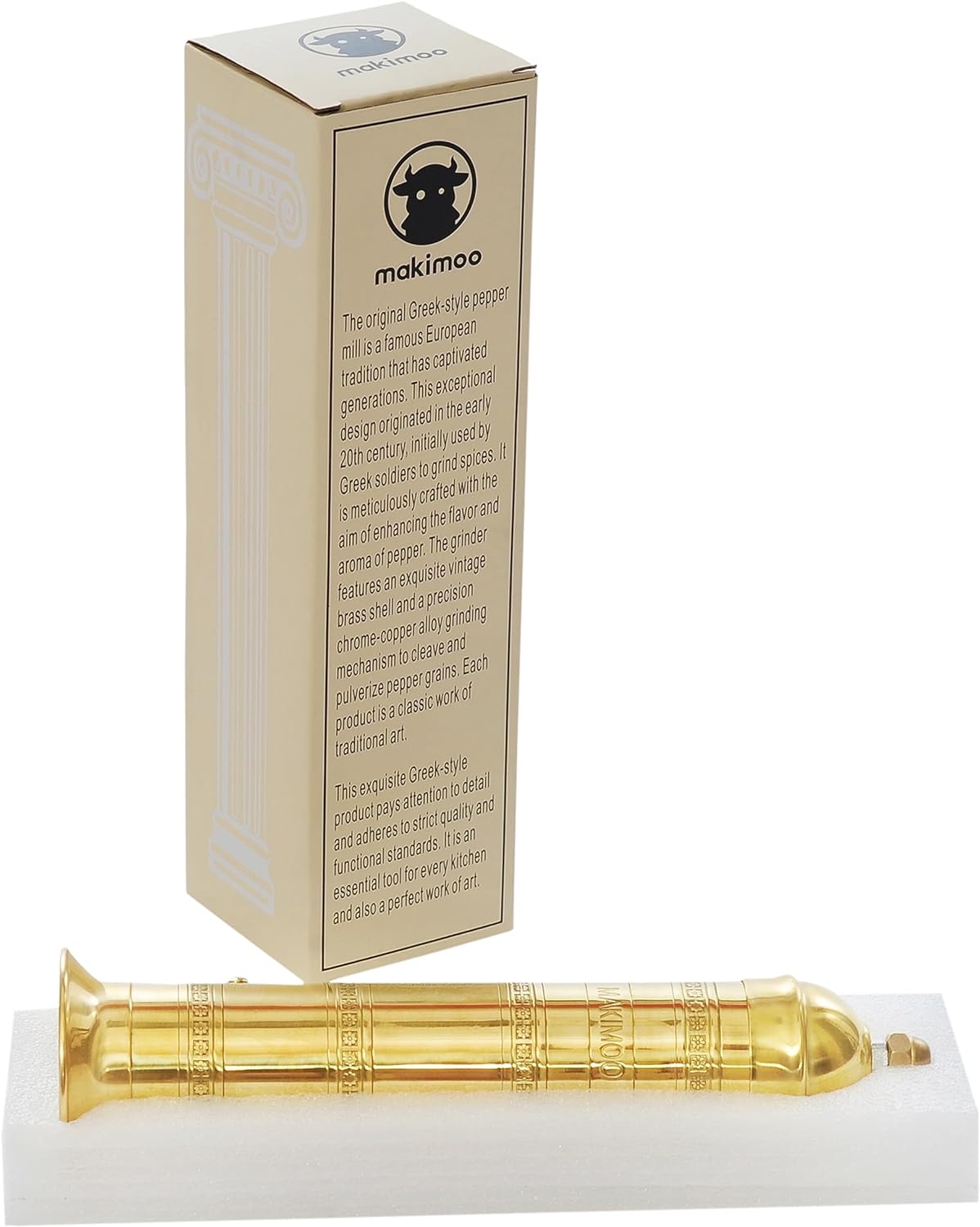 Molinillo de pimienta griego original, molinillo de sal y pimienta de estilo europeo, latón, 9 pulgadas