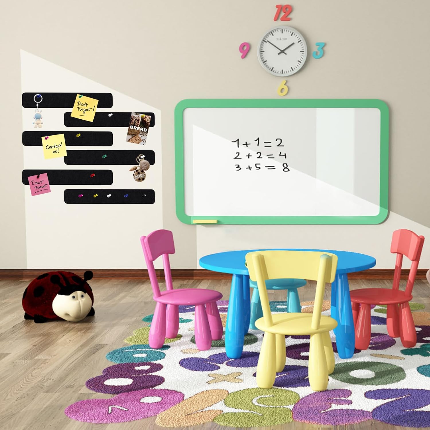 6 tiras rectangulares de fieltro de corcho con 35 chinchetas, autoadhesivas, tablero de anuncios para oficina, escuela, hogar, decoración de pared,
