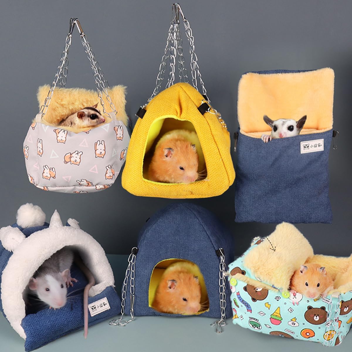 Hamster Hideout – Cama de invierno – Acogedora jaula para mascotas, almohadilla térmica y hamaca colgante para animales pequeños, planeadores de
