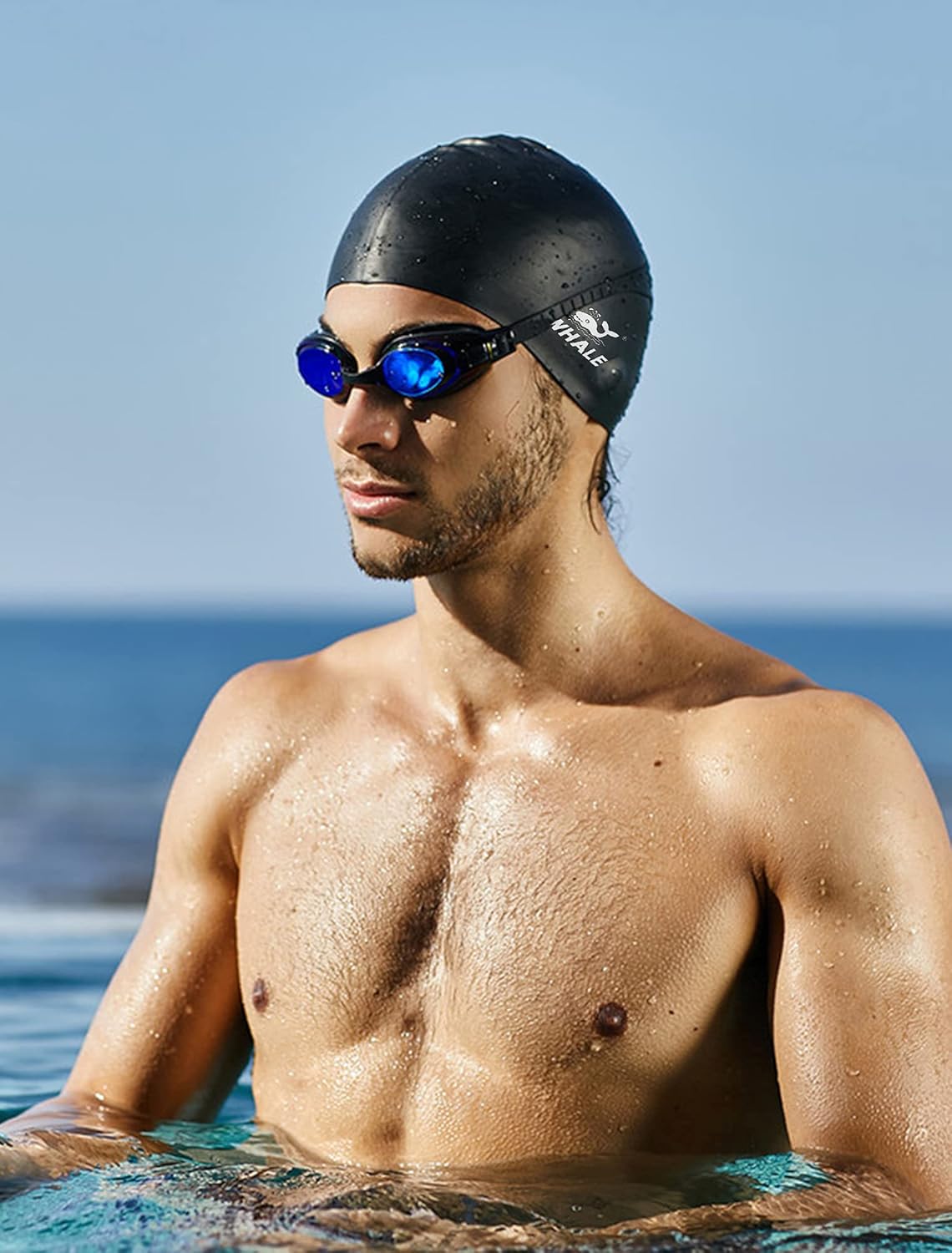 WHALE Extra Large Swim Cap for Women Men, Durable Silicone Swimming Hat with Ear Protection, Unisex Adults Bath Swimming Caps for Long Thick Curly