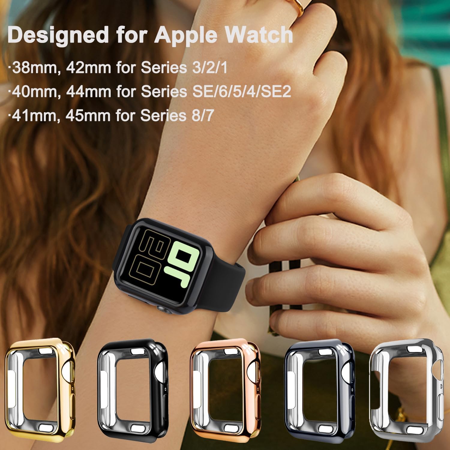 Mugust Funda de reloj de 1.732 pulgadas compatible con Apple Watch SESE2Series 6Series 5Series 4, suave, flexible, ultrafina, brillante, poliuretano
