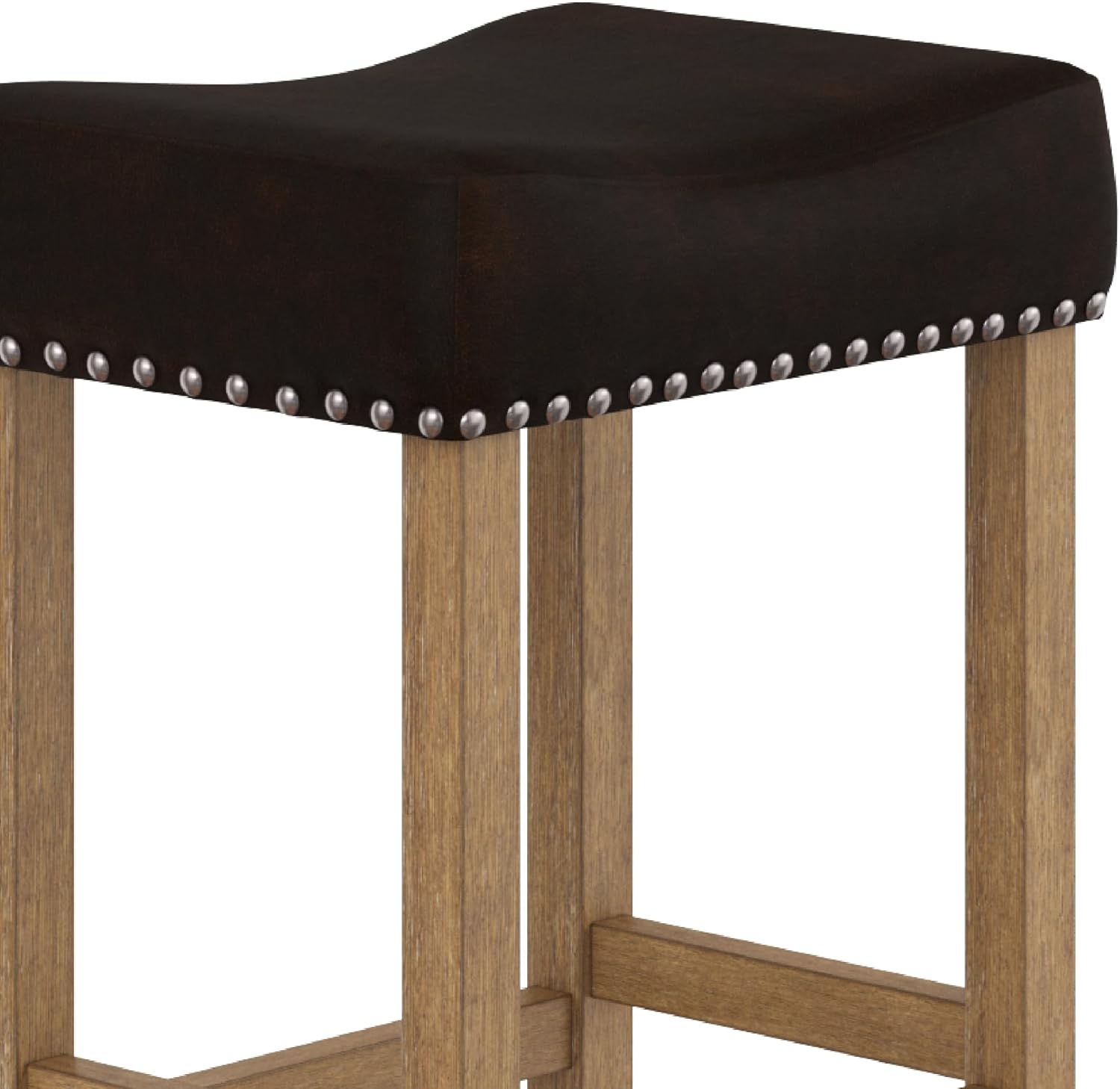 Nathan James Hylie Taburete de bar de madera con tachuelas de tapicería, para cubierta de cocina, altura de pub, 29 pulgadas, marrón oscuromarrón
