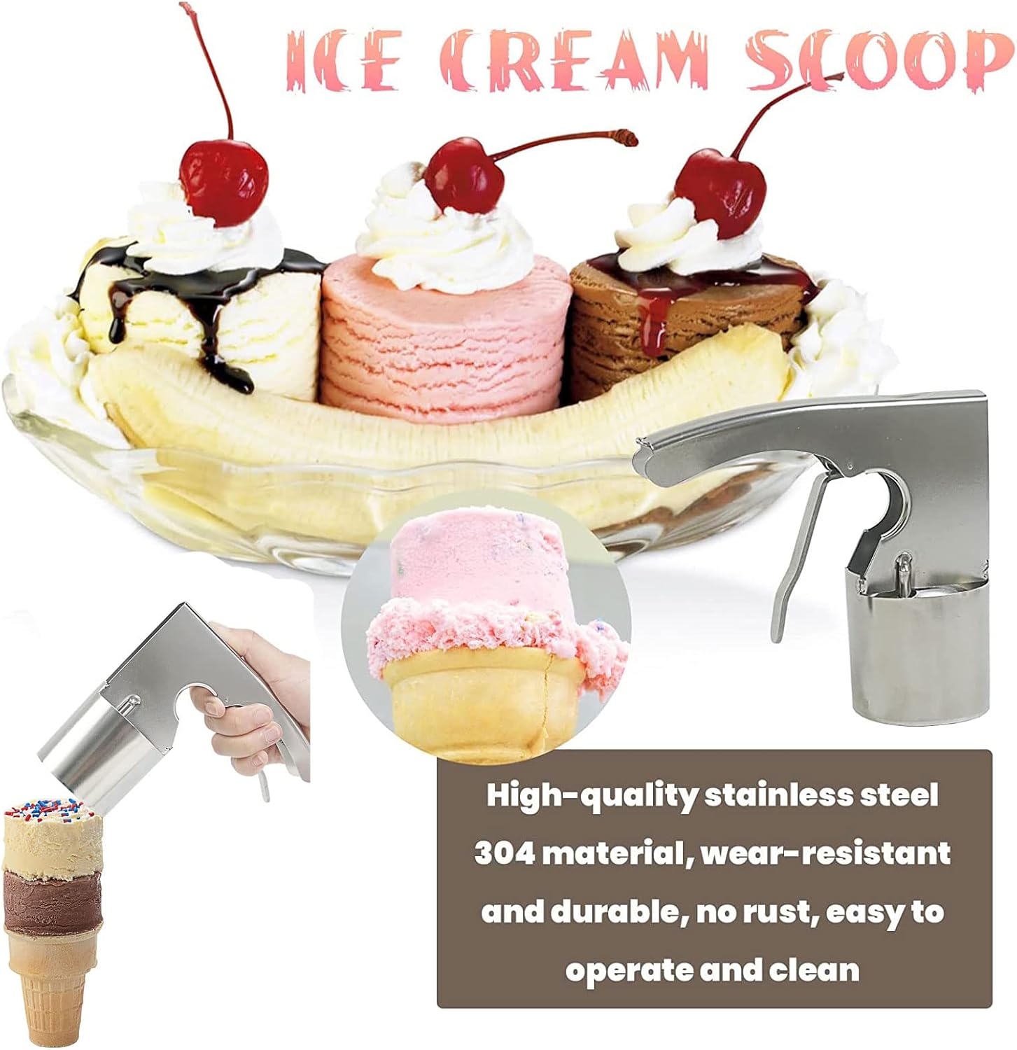 Cuchara cilíndrica para helado, cuchara de helado de acero inoxidable con liberación de gatillo, cuchara de helado de gran volumen, cuchara