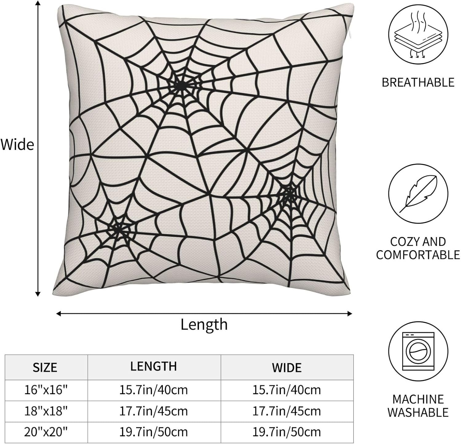 Juego de 2 fundas de almohada de Halloween de 20 x 20 pulgadas, fundas cuadradas de lino decorativas de lino para el hogar, la cama o el sofá