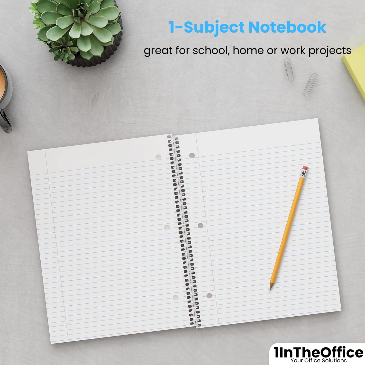 1InTheOffice Cuaderno espiral con rayas anchas de 3 materias 8 x 10.5, 120 hojas, colores surtidos, paquete de 3
