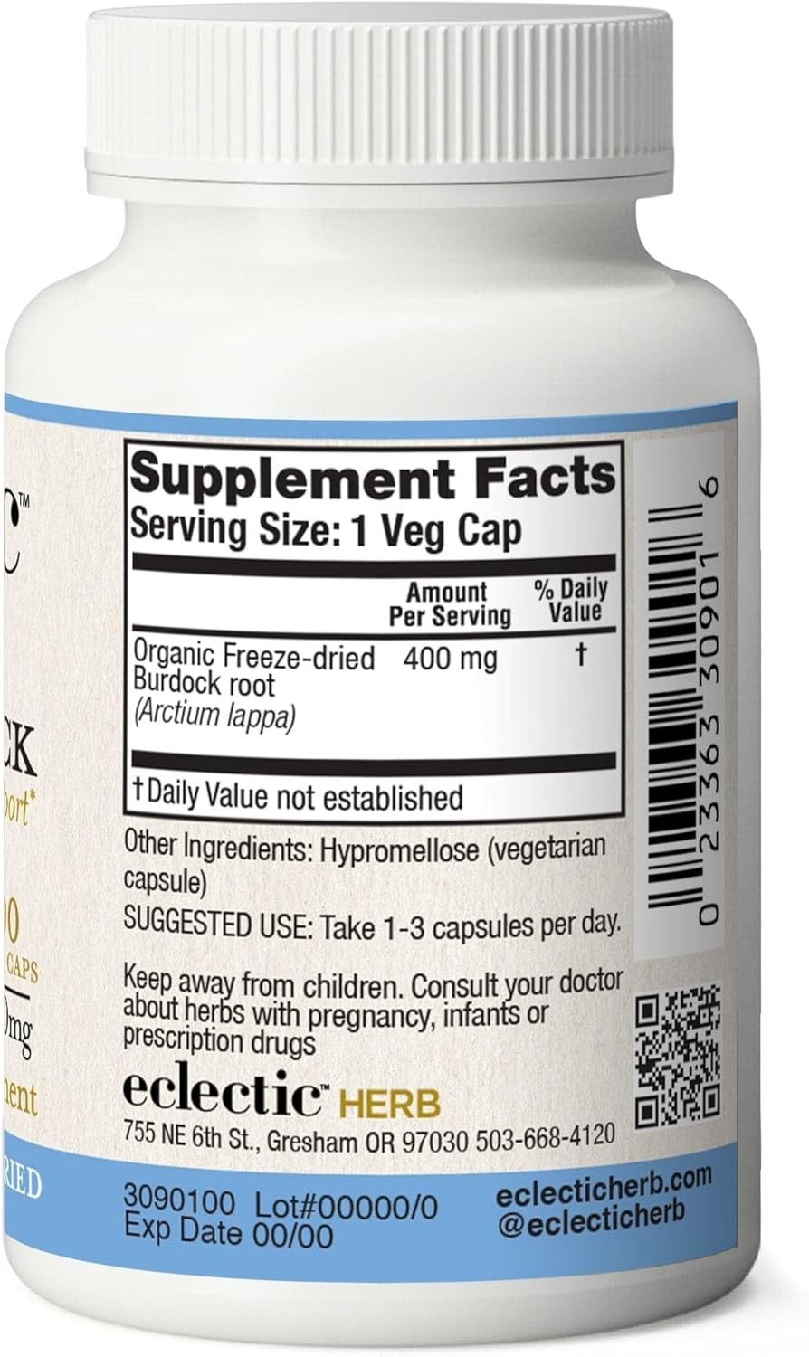 Eclectic Institute Bardana sin OMG liofilizada fresca cruda  Apoyo digestivo  90 CT (400 mg)