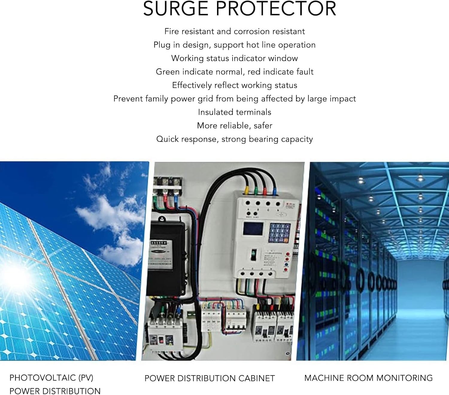 Dispositivo de protección contra sobretensiones DC 1000V 2P3P 3060KA Riel guía Protector de pararrayos de voltaje Módulo de protección electrónica