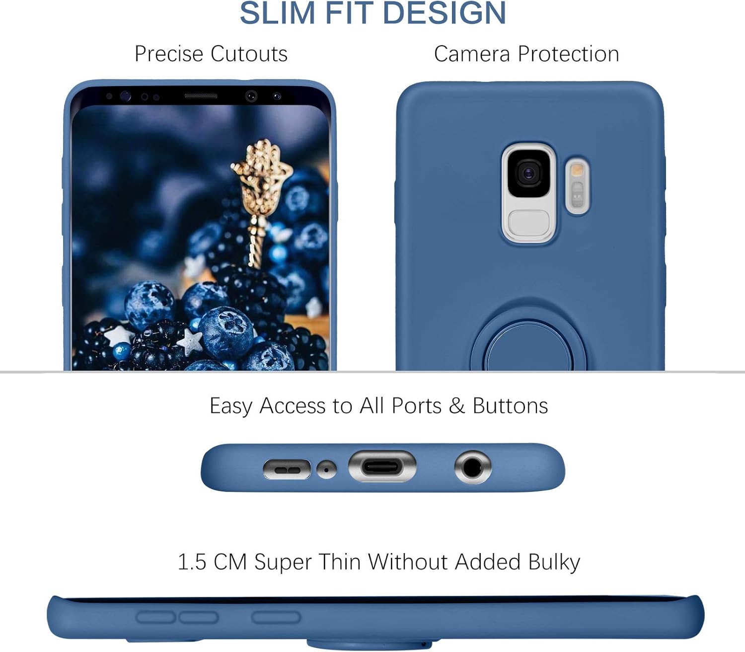 BENTOBEN Funda para Samsung Galaxy S9, silicona delgada, soporte de anillo de 360, soporte para automóvil, goma suave a prueba de golpes,