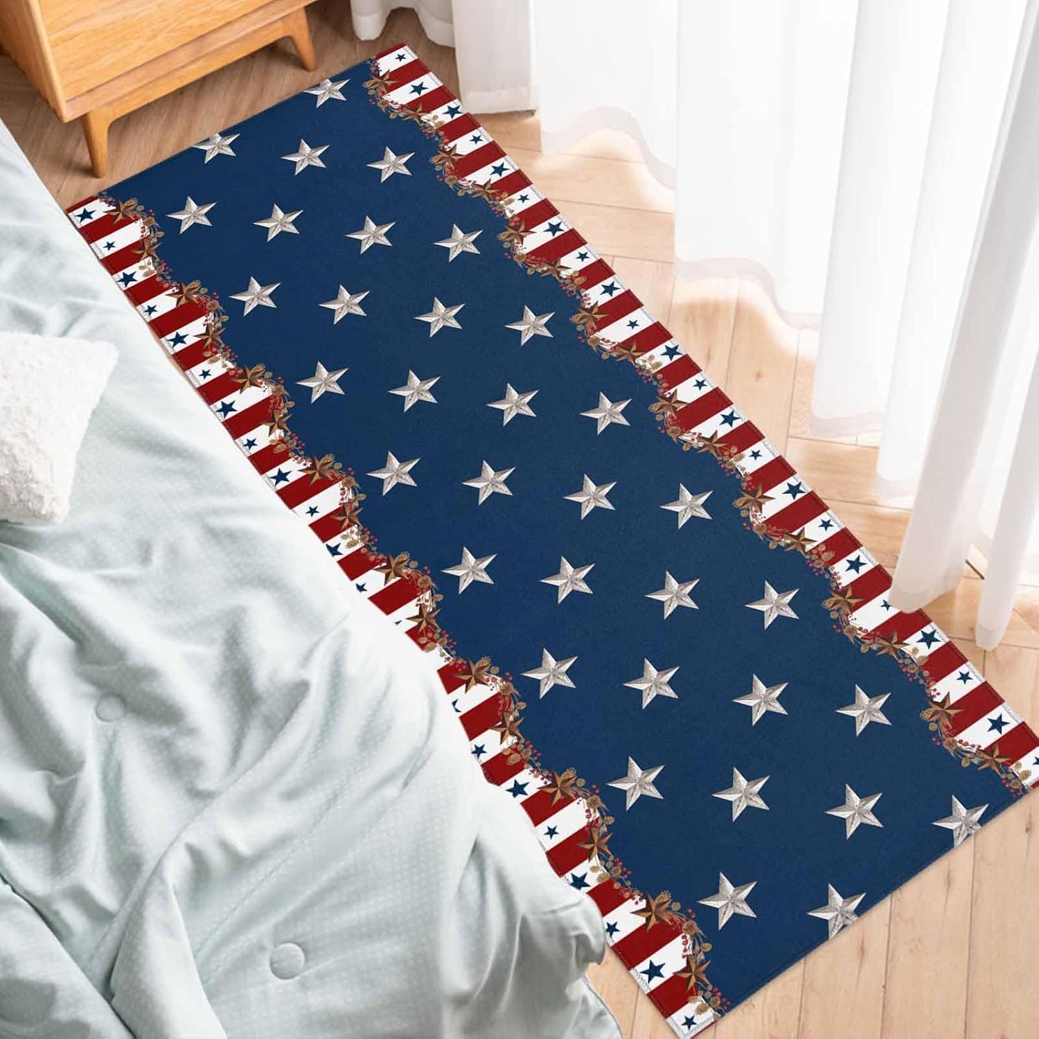 T&H XHome Alfombras y tapetes de cocina para el 4 de julio, Día de la Independencia, bandera de Estados Unidos azul y rojo, estrellas vintage con
