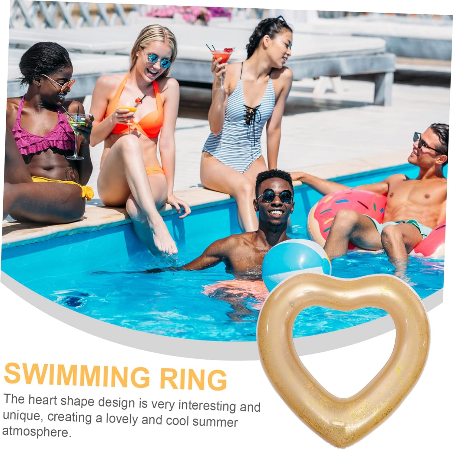 FELTECHELECTR Anillo de natación en forma de corazón Juguete de verano Kidcraft Playset Baby Summer Toys Kids Pool Kids Swim Ring Beach Party