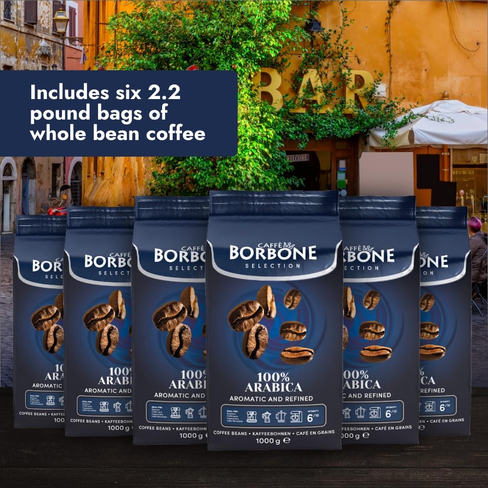 Caffè Borbone Granos de café expreso 100% arábica, 2.2 libras (paquete de 6), aromático y refinado con notas de chocolate oscuro, malta y castañas