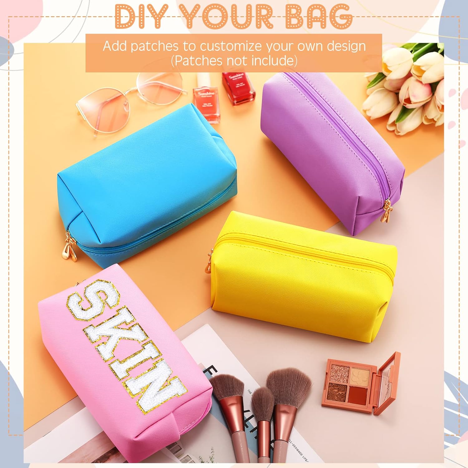 Kigeli 15 bolsas de maquillaje estéticas de piel sintética, bolsa de maquillaje, bolsa de cosméticos a granel, bolsa de cosméticos lisa a granel,