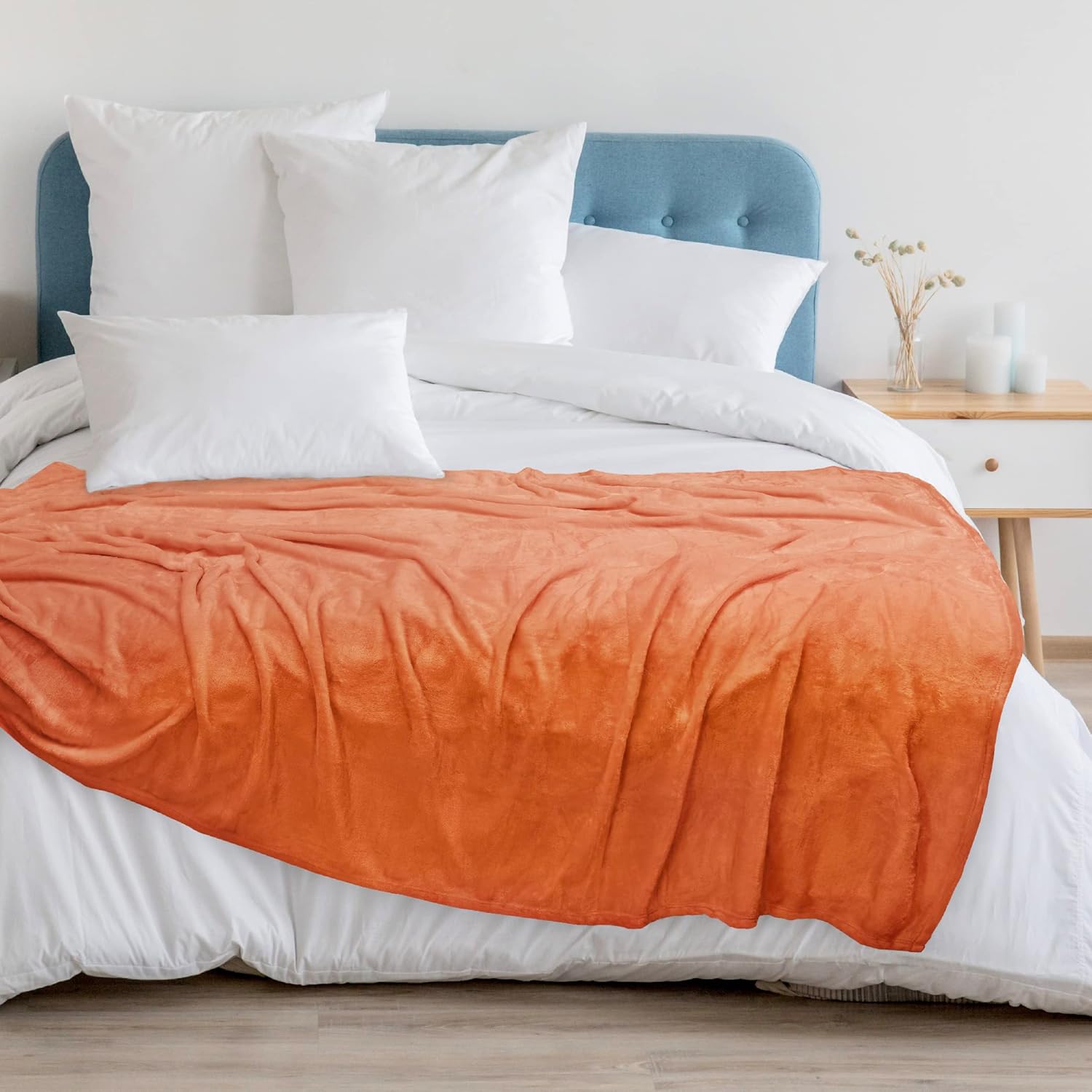 PAVILIA Manta de forro polar naranja para sofá, manta de franela suave y mullida de otoño para sofá, manta de cama de microfibra de felpa de lujo,