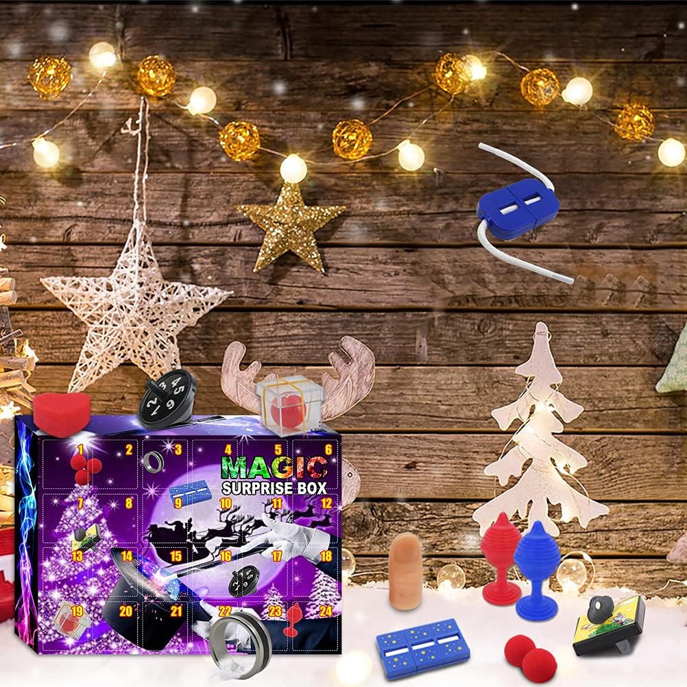 Juego de 24 trucos de magia increíbles para niños, juego mágico de Navidad, juego mágico para niños, incluye bola mágica, juego mágico para niños