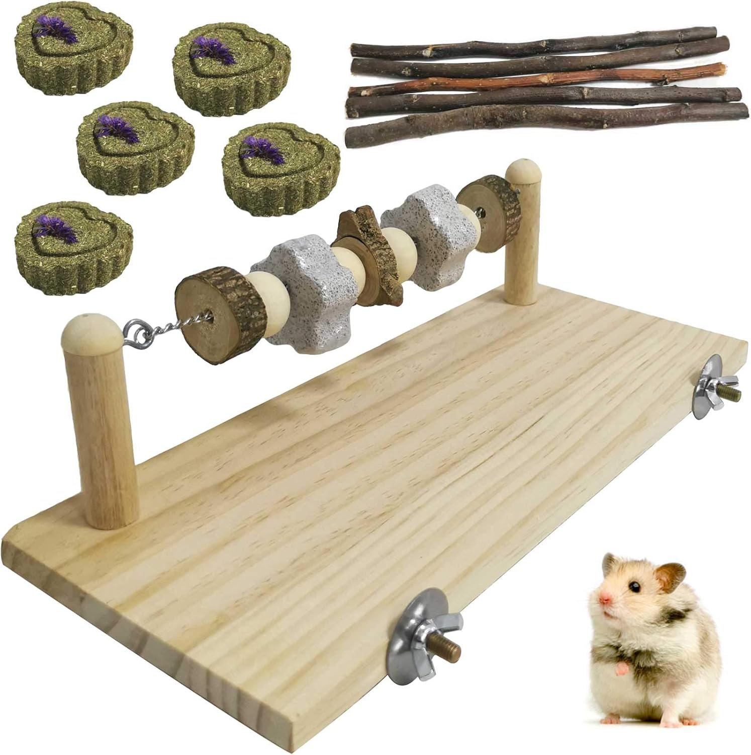 kathson Plataforma de repisa de madera para hámster, juguetes para masticar, accesorios para jaula de chinchilla, accesorios de conejillo de indias,