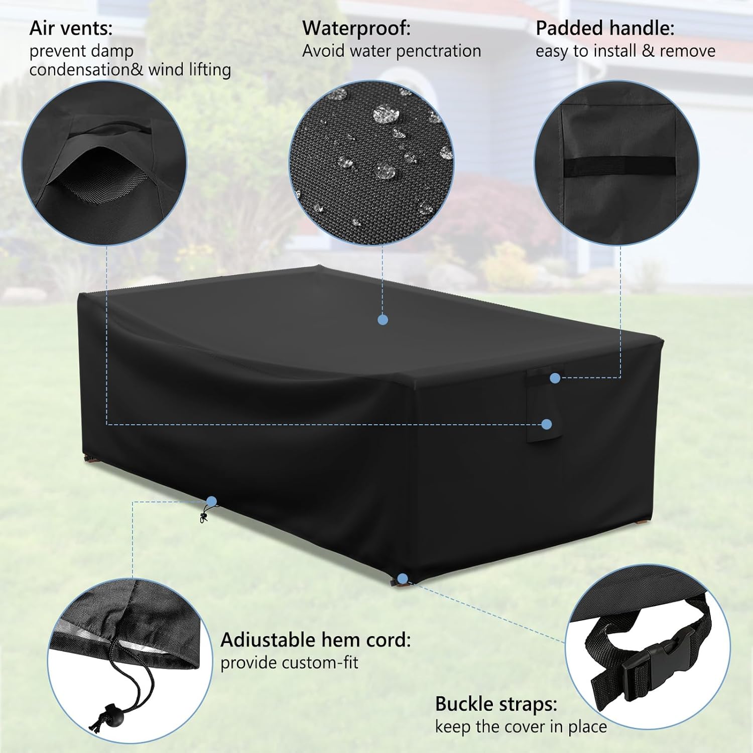 AKEfit Fundas para muebles de patio, 500D resistentes al agua para exteriores cuadradas y rectangulares para mesa de patio y fundas de silla, color