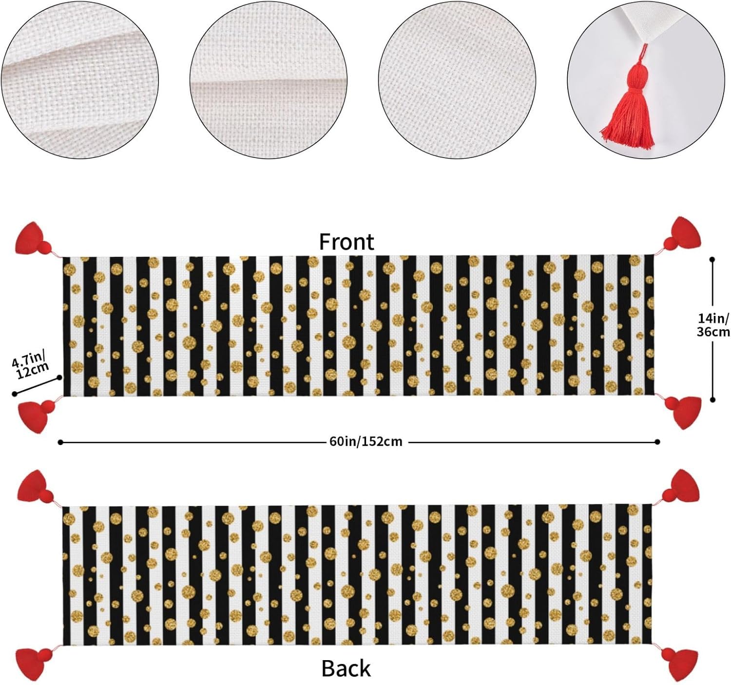 Striped Golden Polka Dots Christmas Table Runner Dining Table Decor Christmas Decorations Indoor Home Decor Christmas Table Runners Xmas Navidad