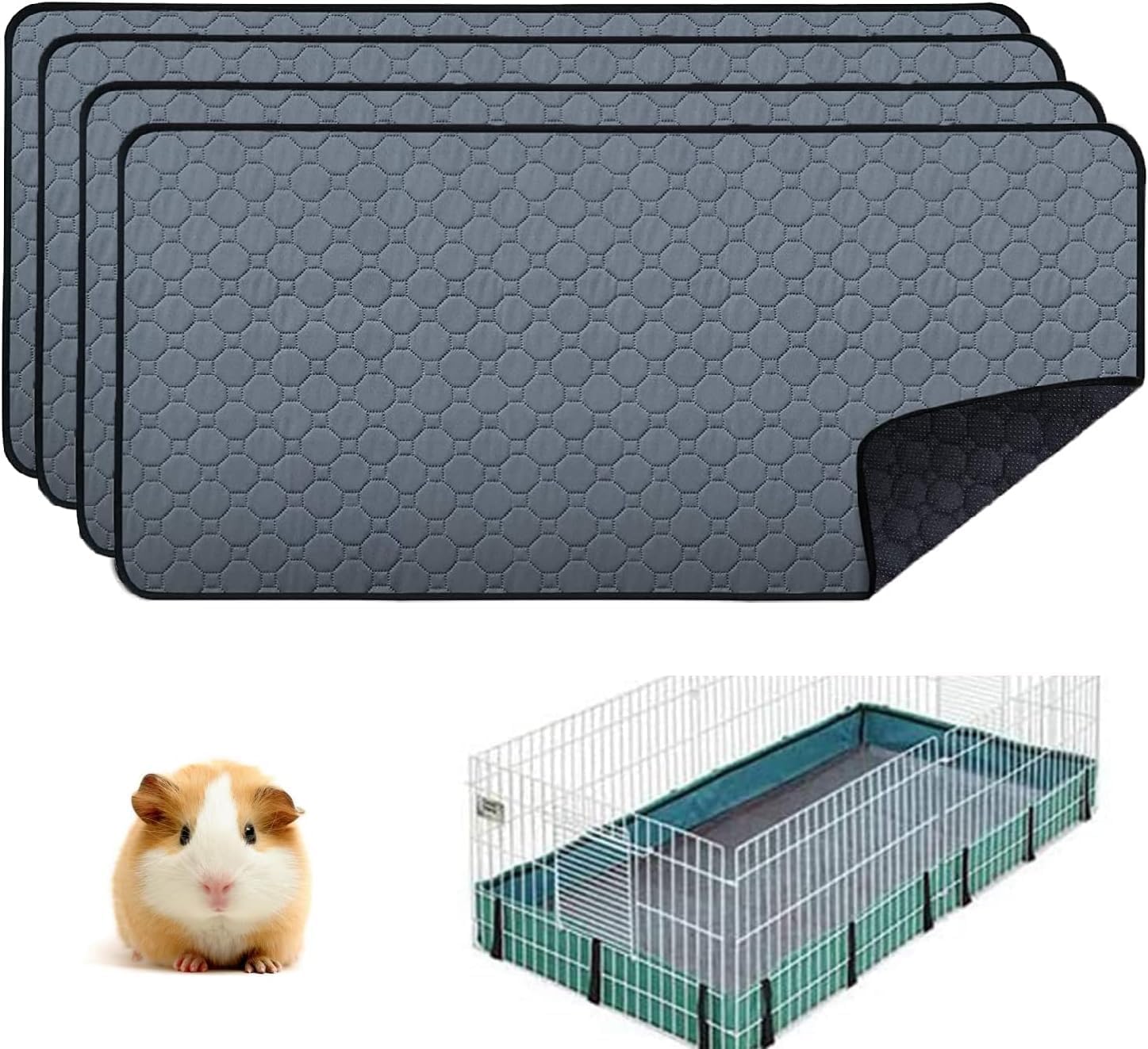 Paquete de 4 forros para jaula de conejillo de indias, almohadillas lavables para orina de conejillo de indias, impermeables, reutilizables y