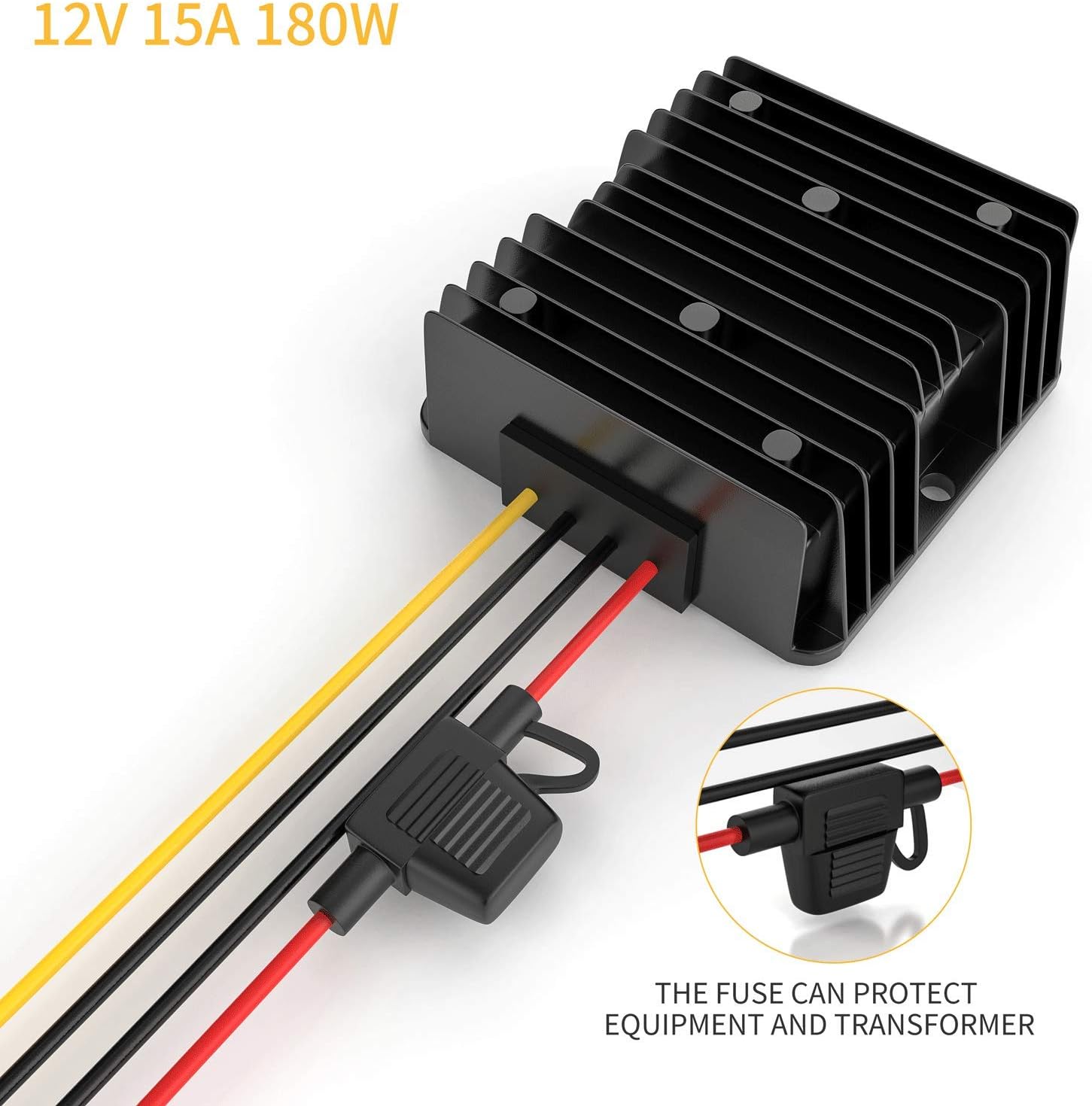 Convertidor de voltaje de 24 V a 12 V, convertidor Buck 15A 180W DC transformador con fusible impermeable, convertidor reductor para carrito de