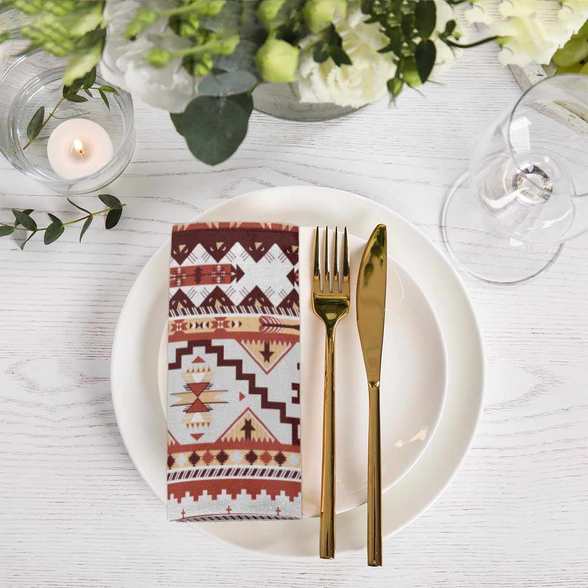 Cloth Napkins Set of 6 Aztec Geometric 20×20 Inch Cloth Napkins Ethnic Pattern Washable Reusable Kitchen Dinner Napkins Table Decor for Wedding,