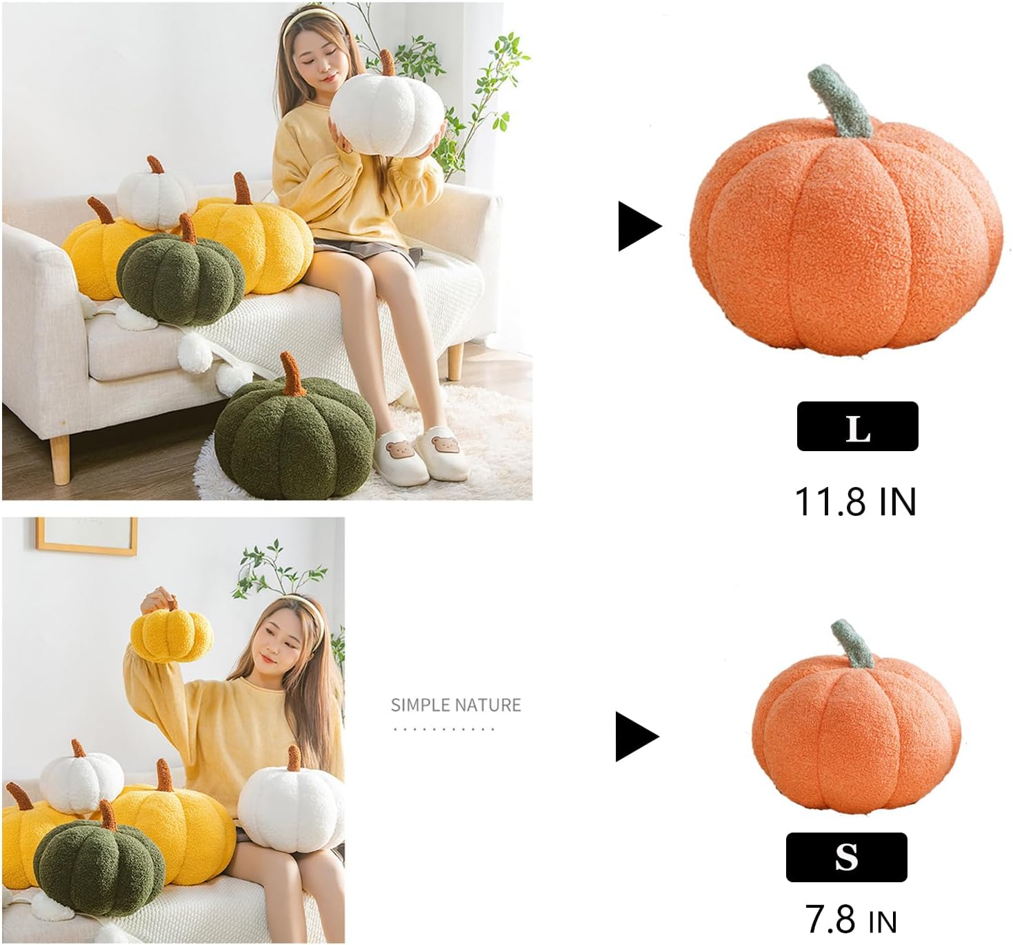 Gerlisay Almohada de calabaza de Halloween rellena de calabaza esponjosa de felpa blanca de peluche de 11.0 in11 pulgadas en forma de calabaza 3D
