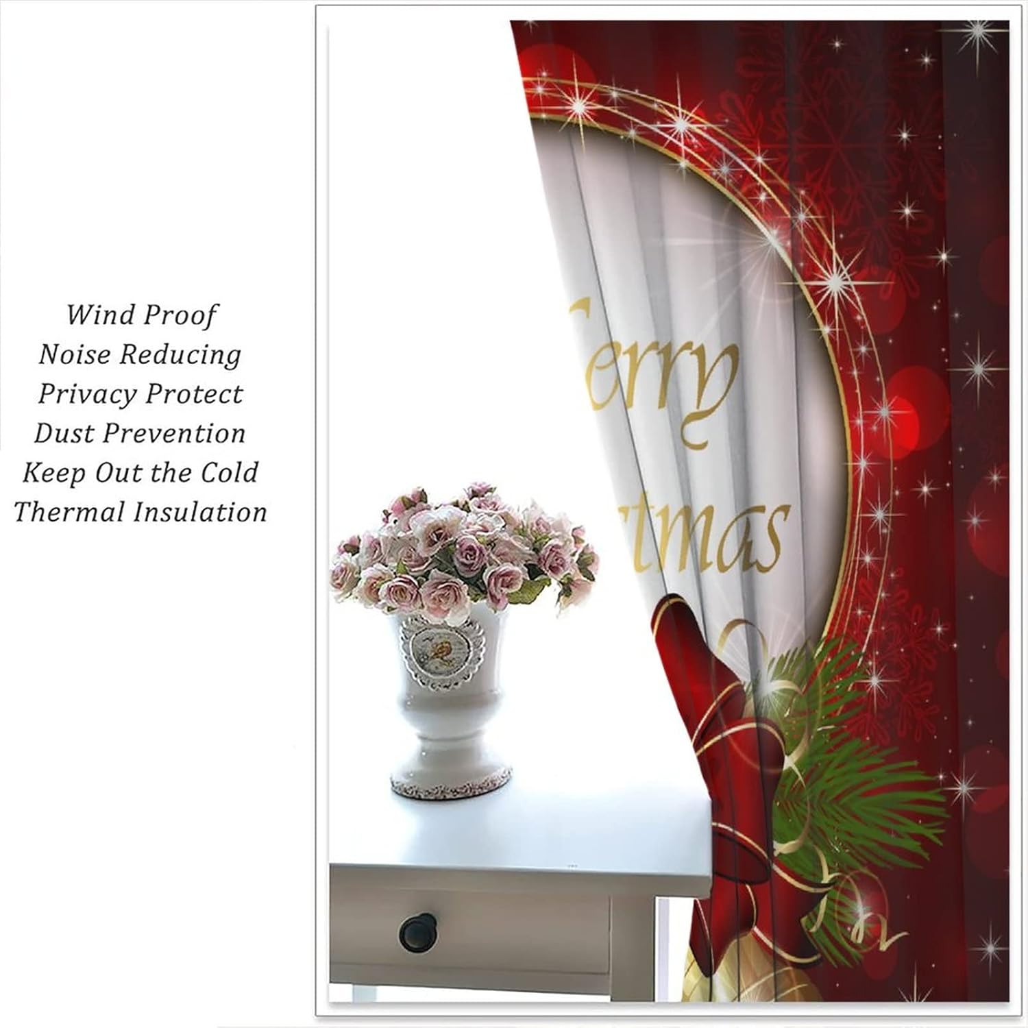Cortina opaca de Navidad para ventana, campanas de Navidad, festivales, decoración de atmósfera, cortina para sala de estar, habitación de los