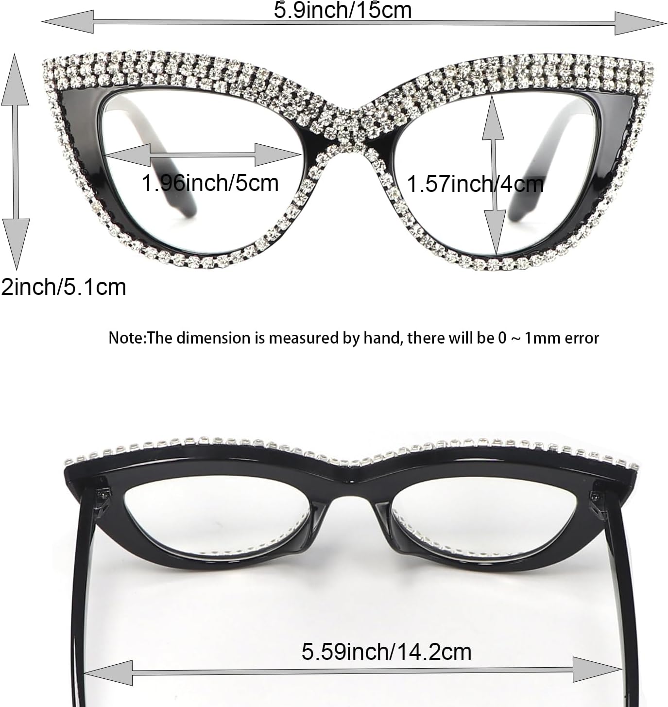 Gafas de lectura de ojo de gato para mujer, con diamantes de imitación ampliados, bloqueo de luz azul