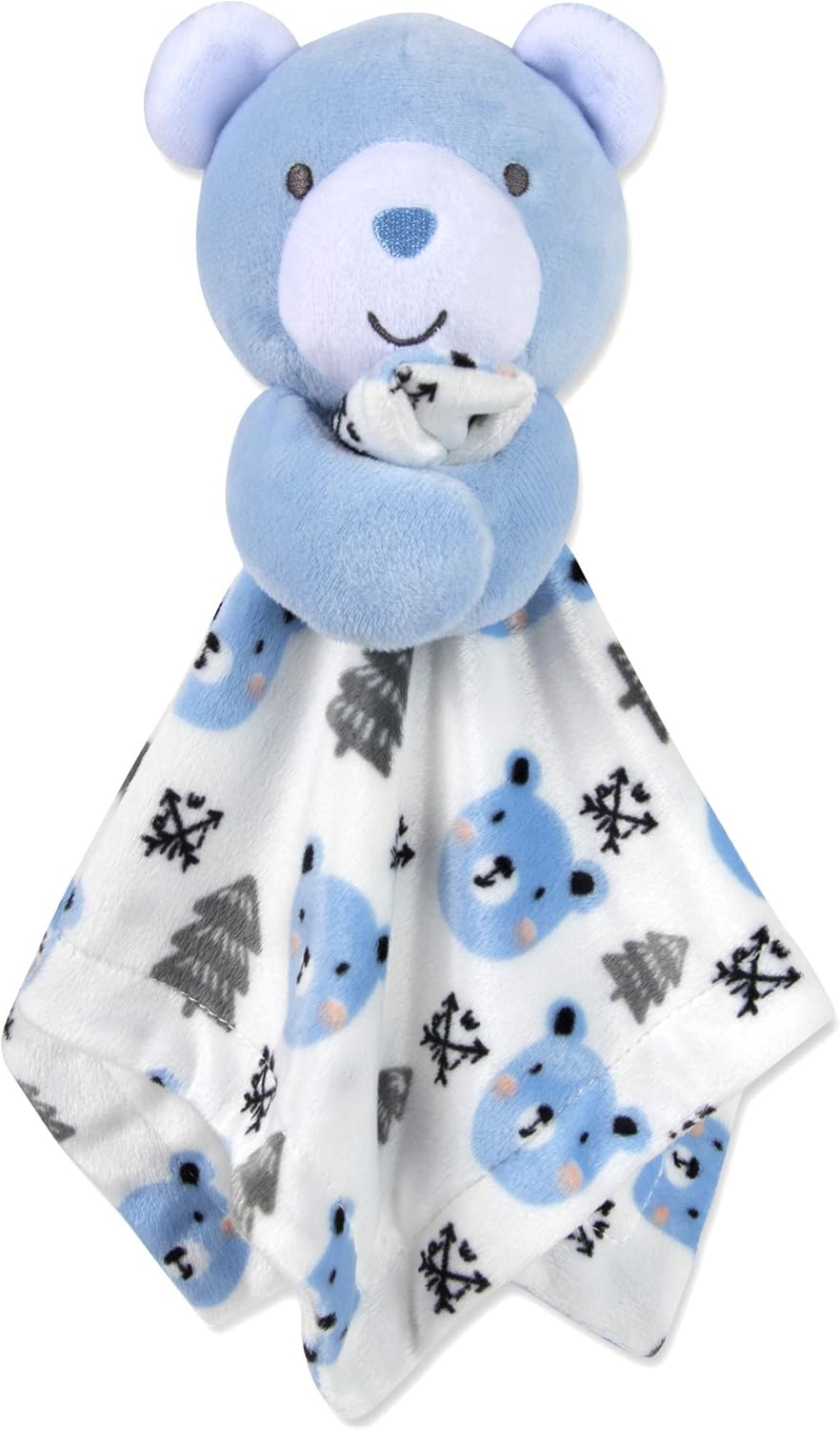 Minky – Manta para acurrucarse con animales para niños, bebés, niños, niñas, manta de seguridad neutra de género con animal de peluche (oso azul