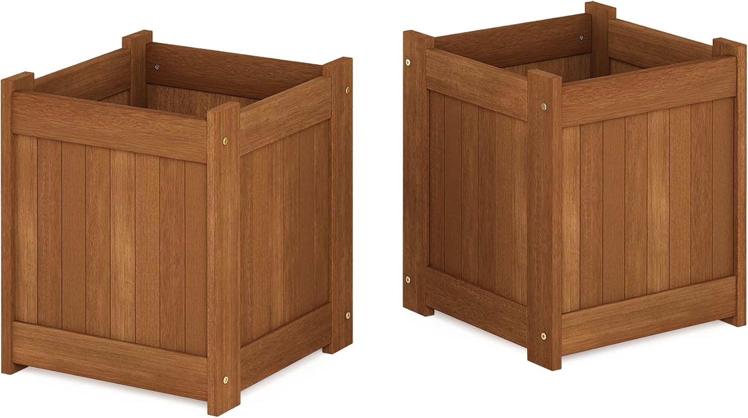 Furinno 2-FG16450 Tioman – Maceta de flores de madera dura, dos unidades, color natural