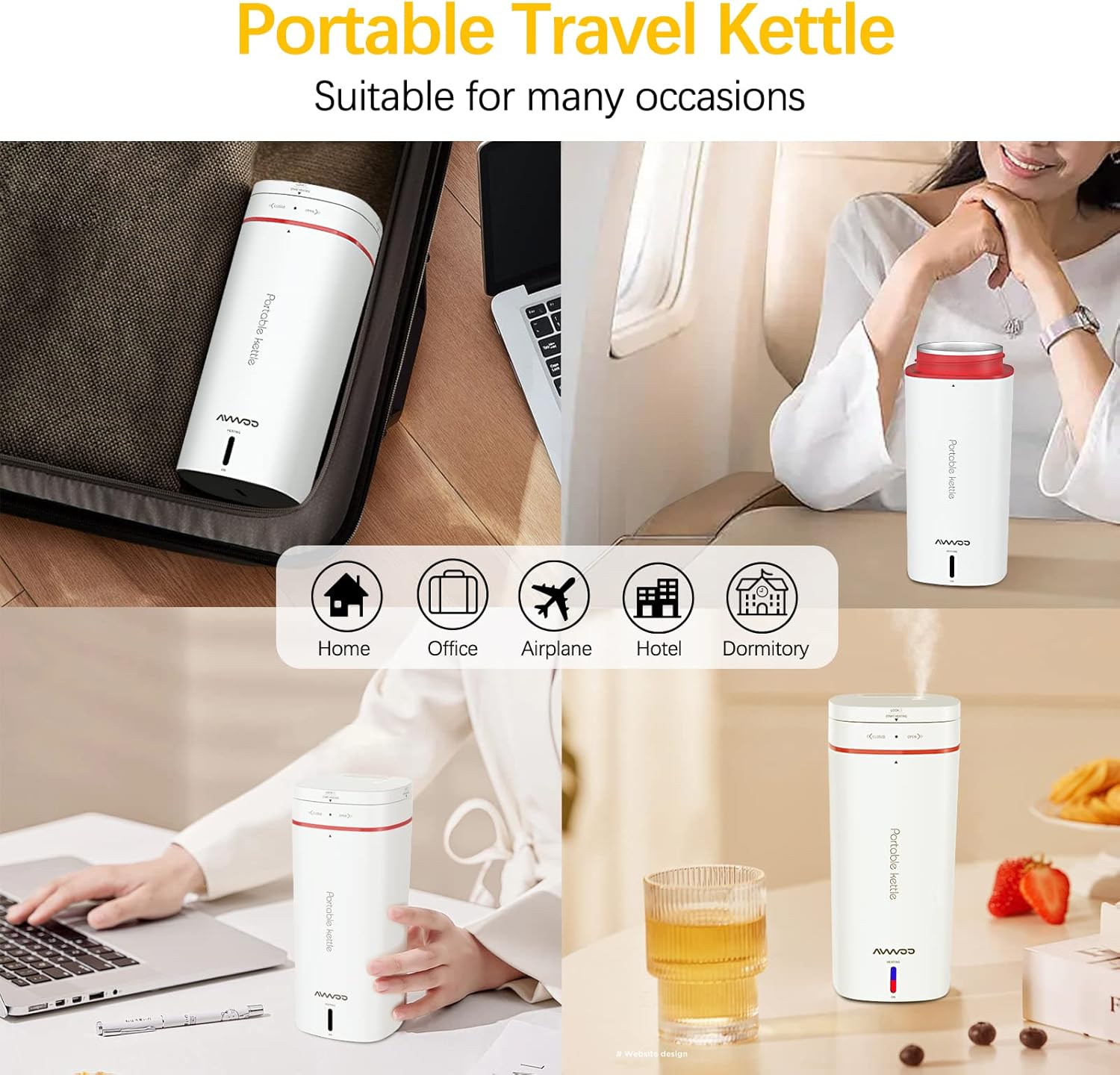 Hervidor eléctrico de viaje, hervidor eléctrico portátil, de acero inoxidable de 11.8 fl oz con protección contra hervir en seco y hervir rápido,