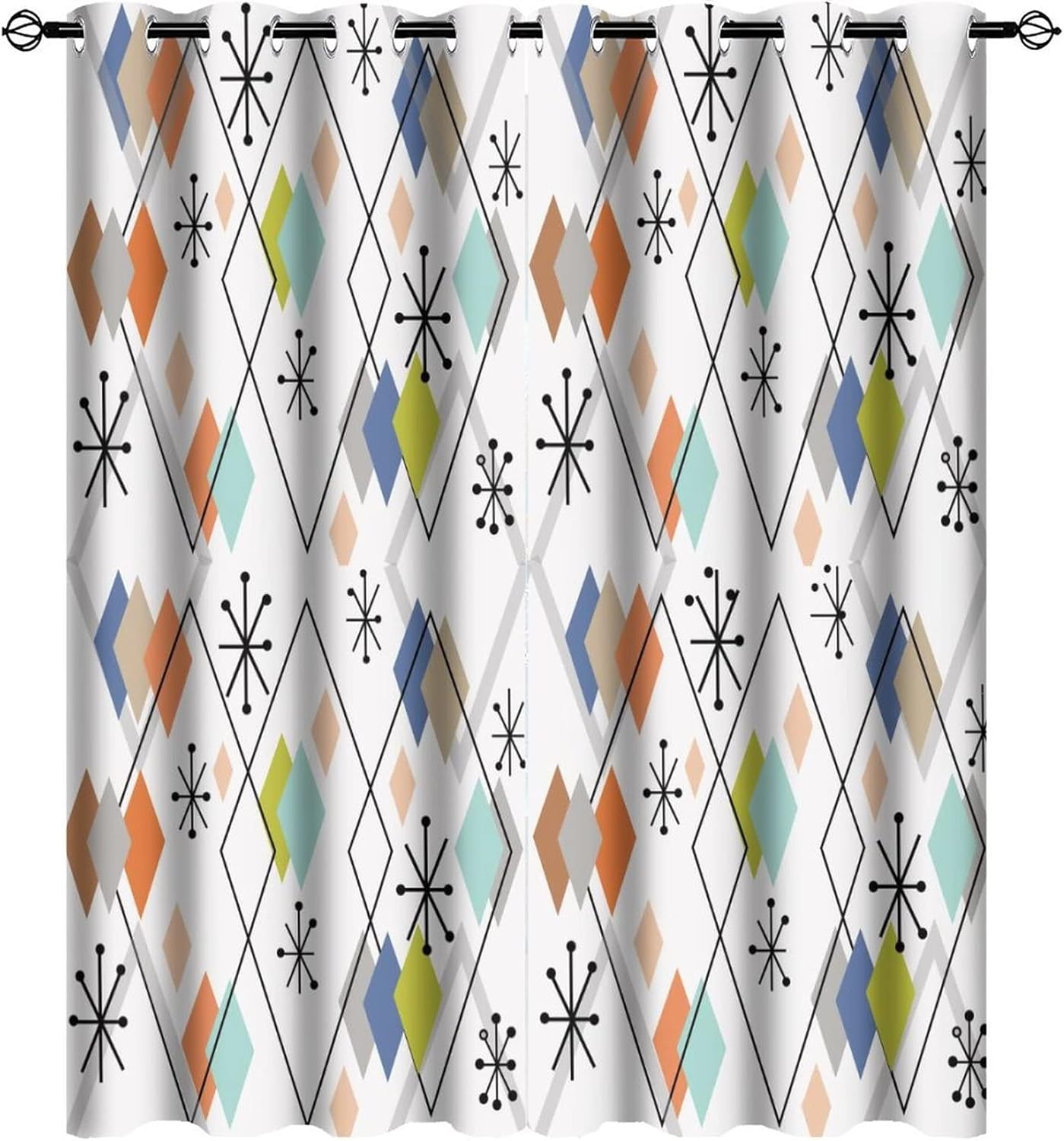 Europen – Cortinas opacas modernas de mediados de siglo, fondo abstracto, estampado de diamantes coloridos de mediados de siglo, tratamiento de
