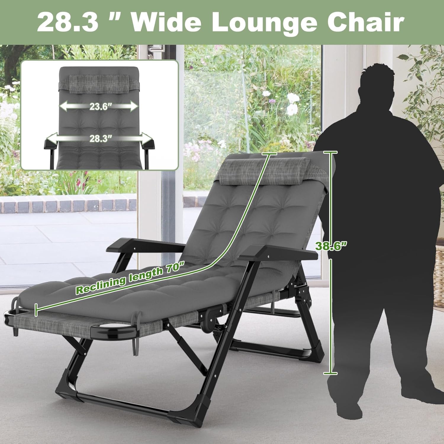 Slendor Catre plegable de gran tamaño 3 en 1 de 29 pulgadas, 6+10 posiciones ajustables XL para patio, tumbona para adultos, cuna portátil, sillón