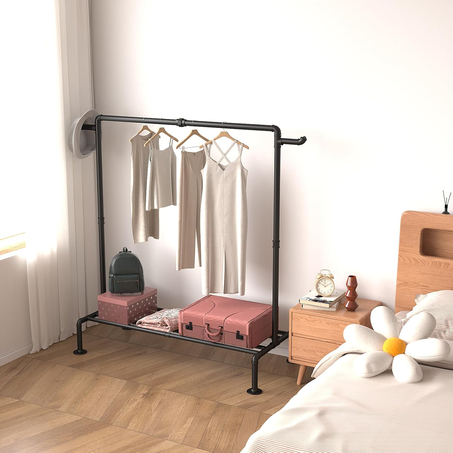 Oroonoko Perchero industrial para ropa, resistente, 45.6 pulgadas con 4 bases estables para exhibición de almacenamiento de zapatos de ropa (negro)