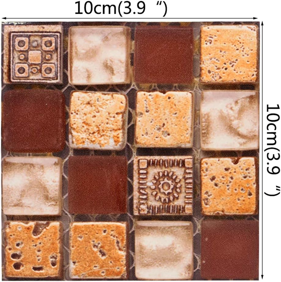 Cozylkx Adhesivos decorativos para azulejos, 10 unidades, 4 x 4 pulgadas cada una, azulejos de mosaico 3D para decoración del hogar, cocina, baño