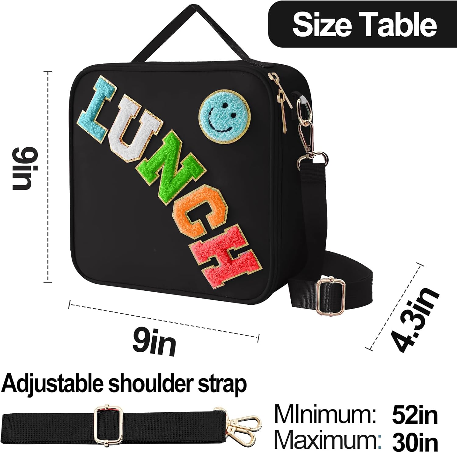 Bolsa de almuerzo aislada con correa ajustable para el hombro, lonchera de nailon preppy, bolsa de almuerzo con aislamiento grande, bolsa de
