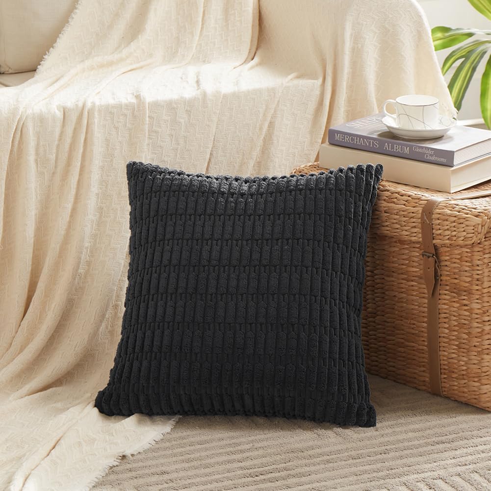 Fancy Homi Paquete de 4 fundas de almohada decorativas de color negro bohemio de 16 x 16 pulgadas para sala de estar, sofá, cama, sofá, decoración