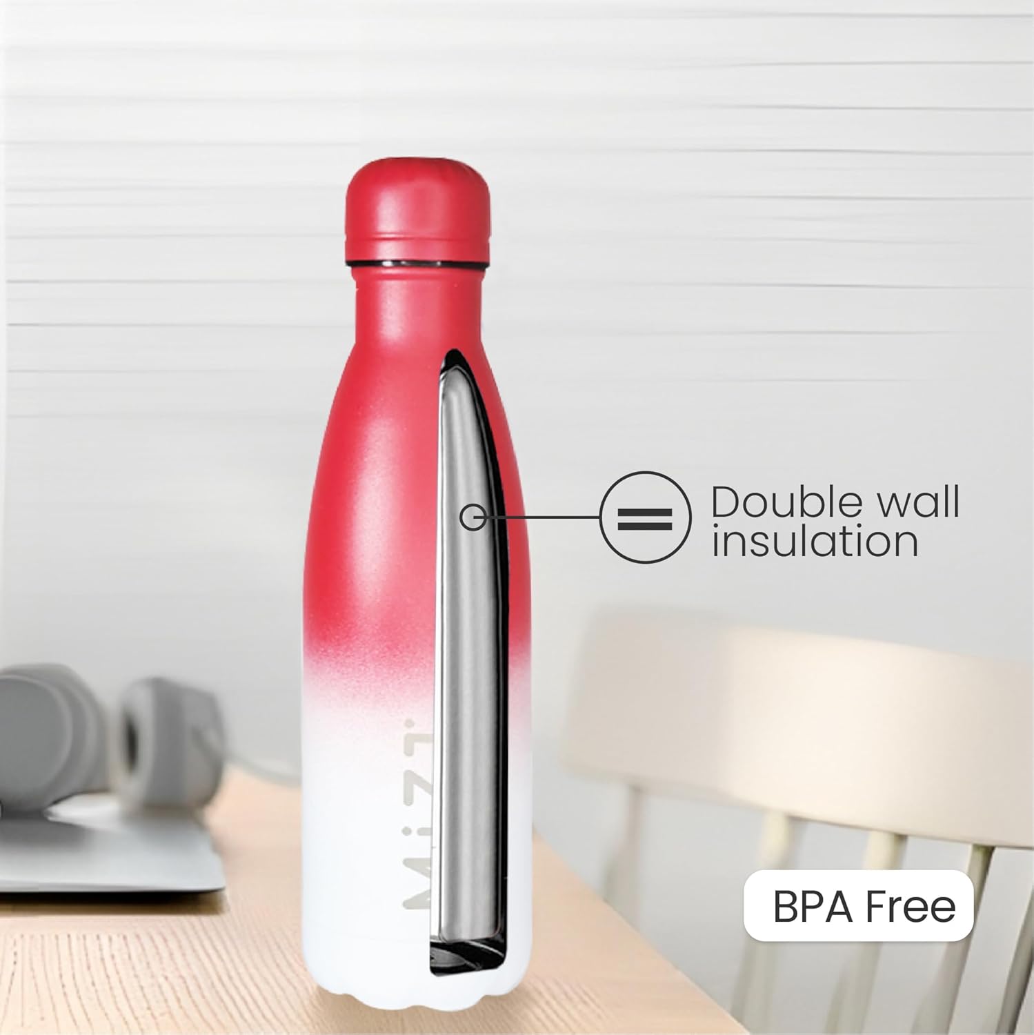 MIZT Botella de agua aislada de acero inoxidable de 17 onzas, 16.9 fl oz, a prueba de fugas, doble pared, para bebidas calientes y frías, perfecta