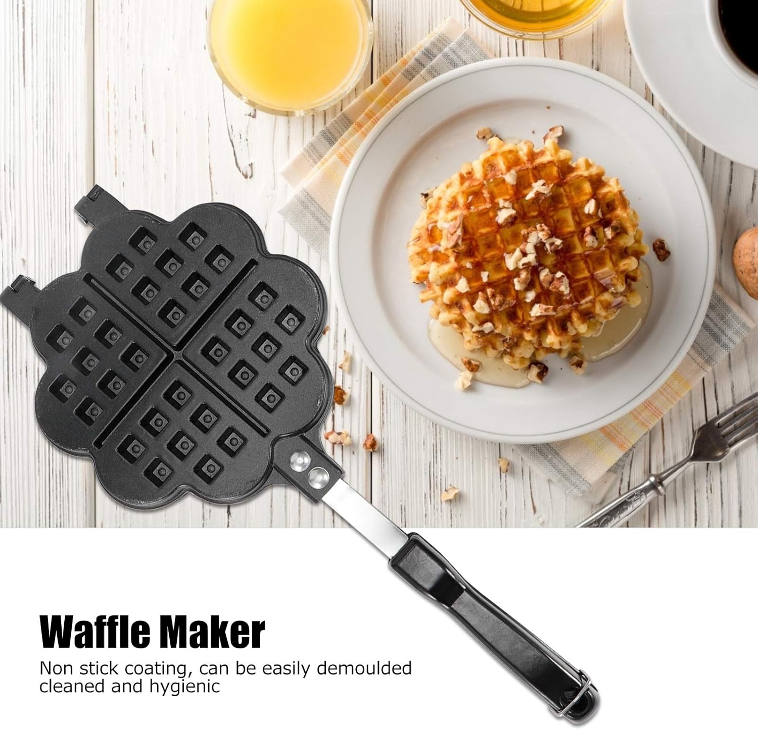 Máquina para hacer gofres, doble waflera abatible, molde de aleación de aluminio para tartas, placas antiadherentes para un fácil almacenamiento