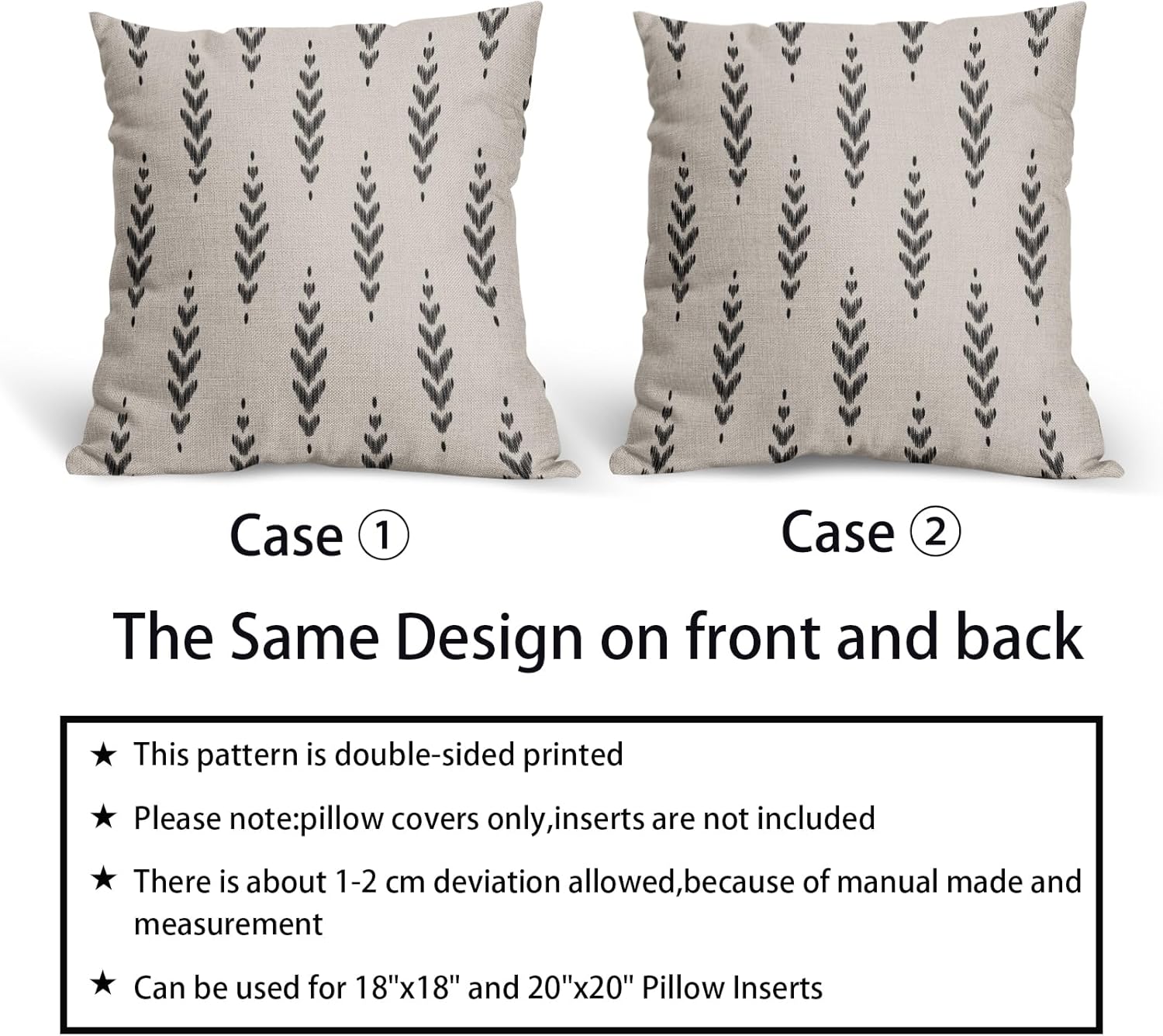 Juego de 2 fundas de almohada bohemias negras de 18 x 18 pulgadas, diseño étnico vintage geométrico con estampado de espiga para exteriores, funda