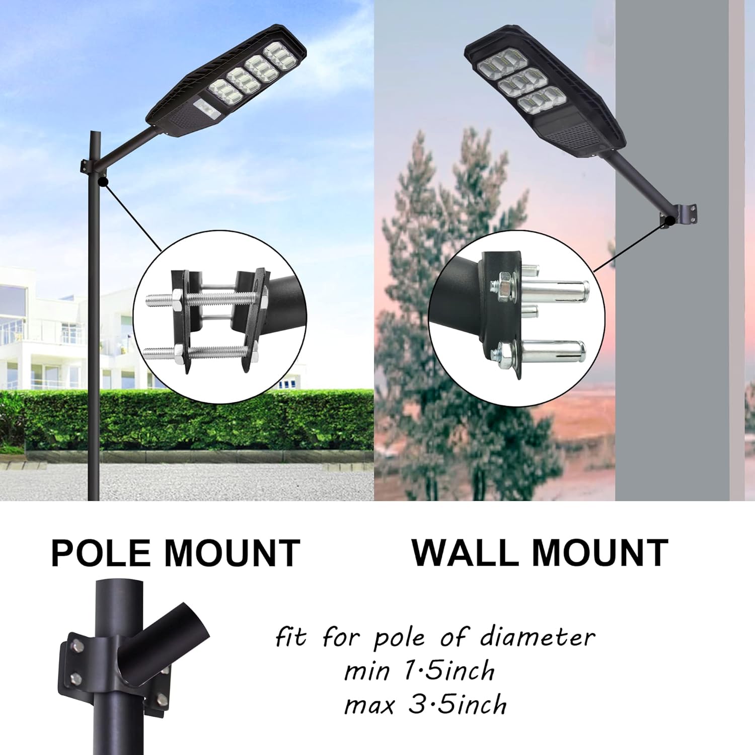 Paquete de 2 soportes de montaje en poste de luz, kit de extensión de soporte de montaje en poste solar, bandera de pared, tubos de metal negro,