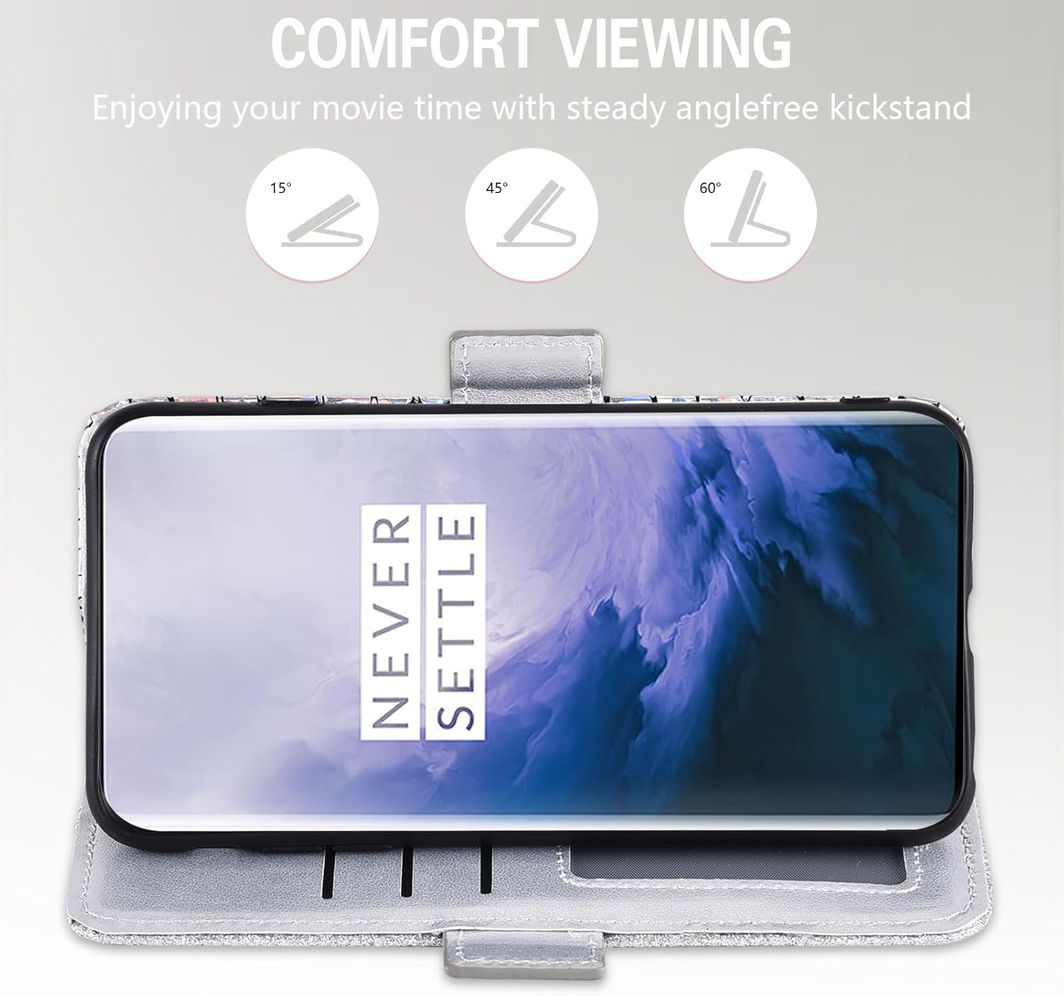 Asuwish Funda para teléfono para OnePlus 7 Pro con protector de pantalla y tarjetero con purpurina brillante para OnePlus7Pro 5G One Plus 1+7 1Plus