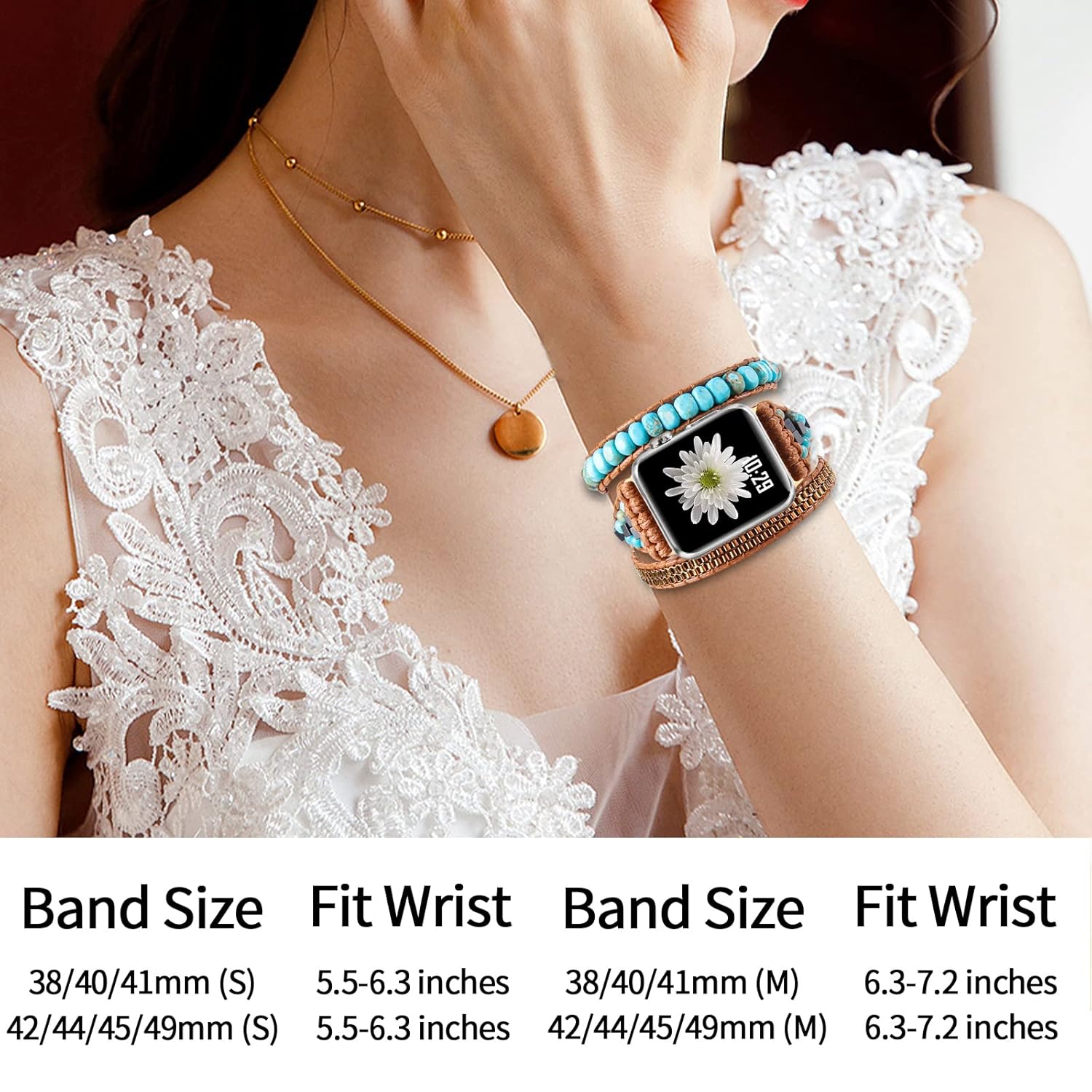 Youthrun Handmade Boho Watch Band Compatible with Apple Watch 49MM 45MM 44MM 42MM 41MM 40MM 38MM Beaded Wrap Bracelet for iWatch Ultra, Series