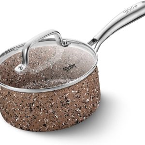 HLAFRG Utensilios de cocina con infusión de granito antiadherente, olla de 2 cuartos de galón con tapa, sin PFOA, apta para todas las cocinas, apta HLAFRG Utensilios de cocina con infusión de granito antiadherente, olla de 2 cuartos de galón con tapa, sin PFOA, apta para todas las cocinas, apta