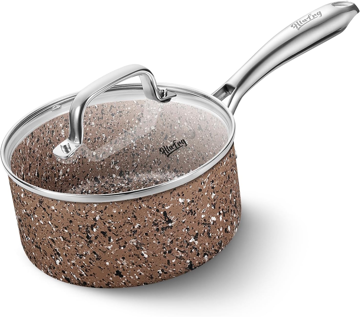 HLAFRG Utensilios de cocina con infusión de granito antiadherente, olla de 2 cuartos de galón con tapa, sin PFOA, apta para todas las cocinas, apta
