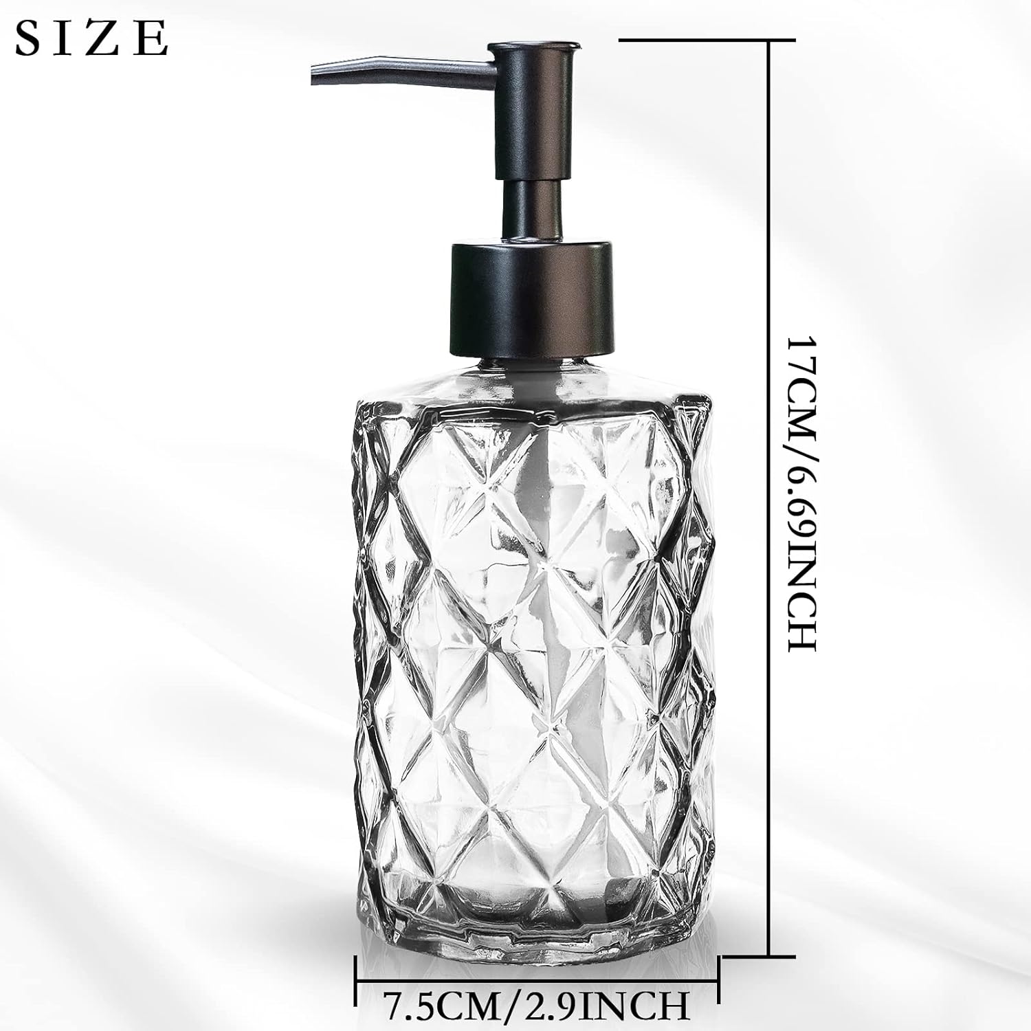 Top-spring Dispensador de jabón de vidrio de 12 onzas, dispensador de jabón de loción recargable para baño, cocina, jabón de manos, jabón para platos