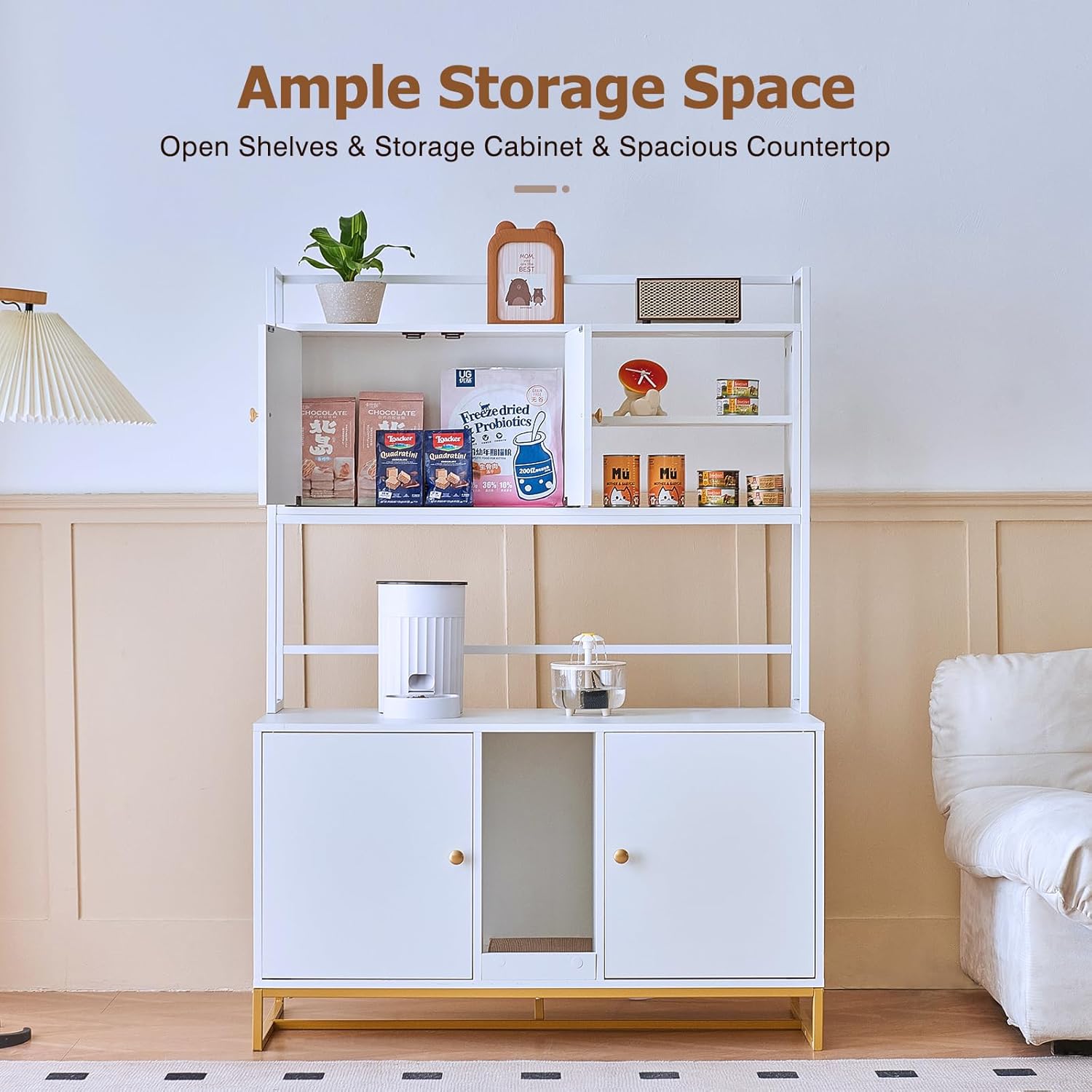 Caja de arena para gatos, caja de arena grande oculta para gatos de 60 pulgadas con estante, muebles de casa para gatos de interior con almohadilla